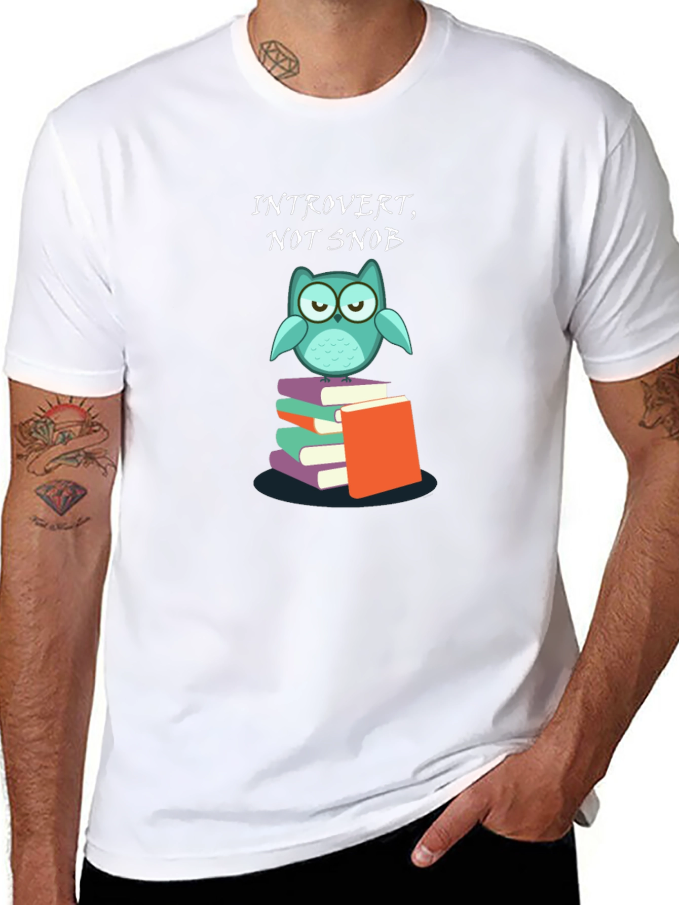 Introvert Not Snob Owl on Books T-Shirt