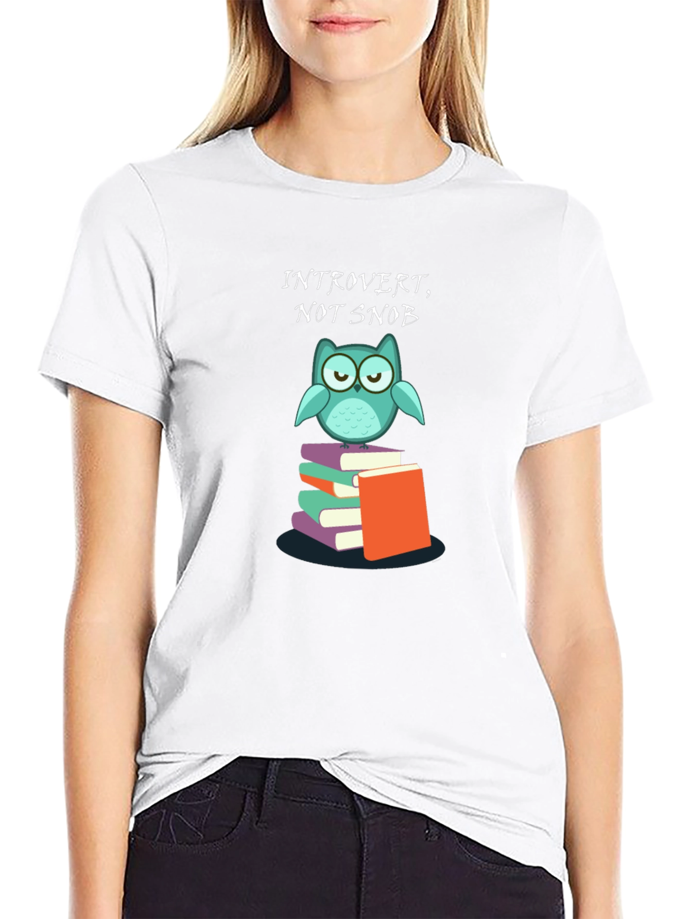 Introvert Not Snob Owl on Books T-Shirt