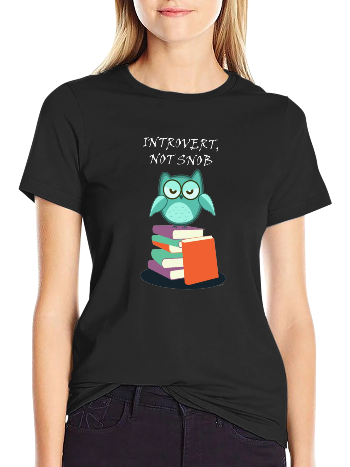 Introvert Not Snob Owl on Books T-Shirt