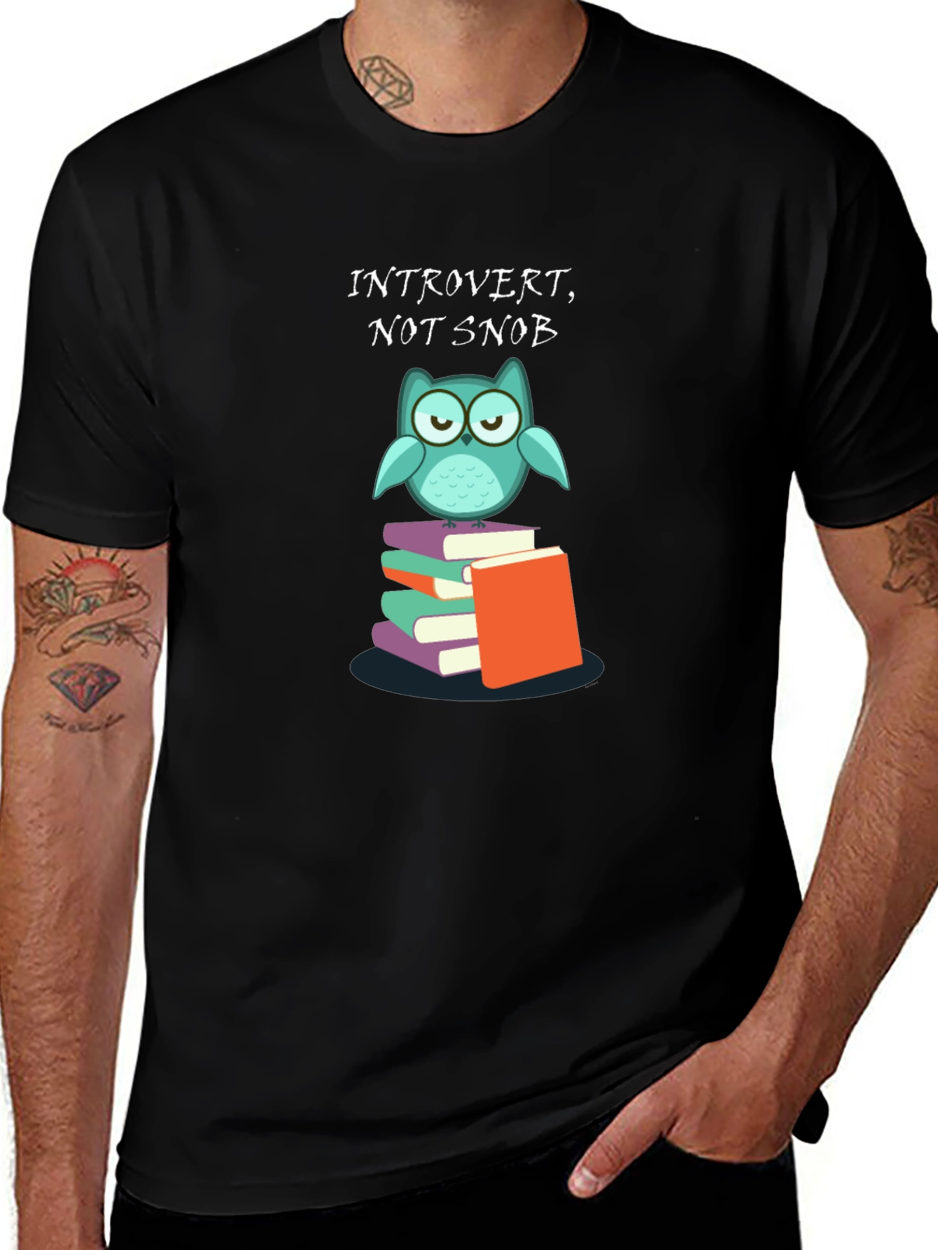 Introvert Not Snob Owl on Books T-Shirt