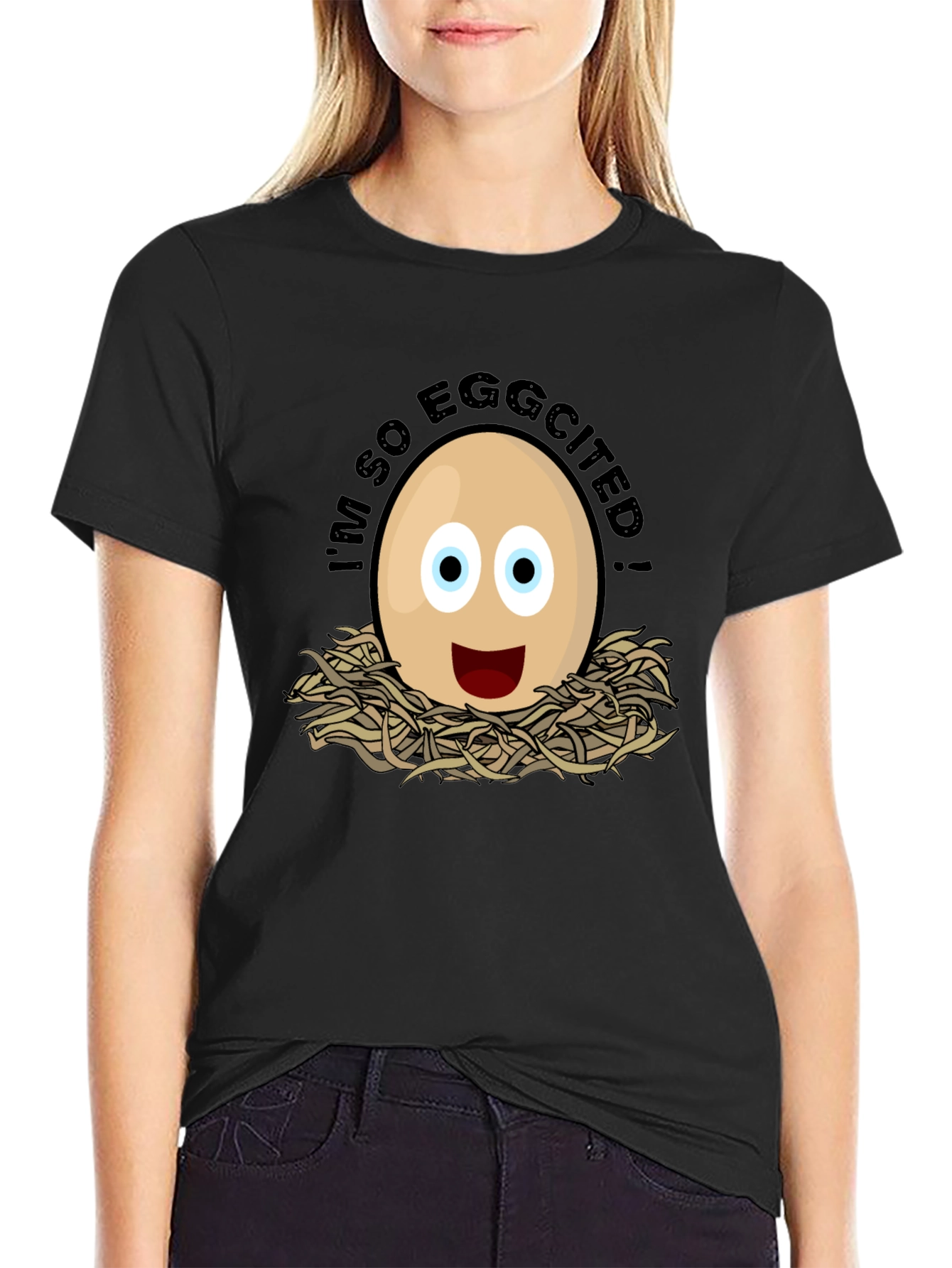 Eggcited Humor Graphic T-Shirt