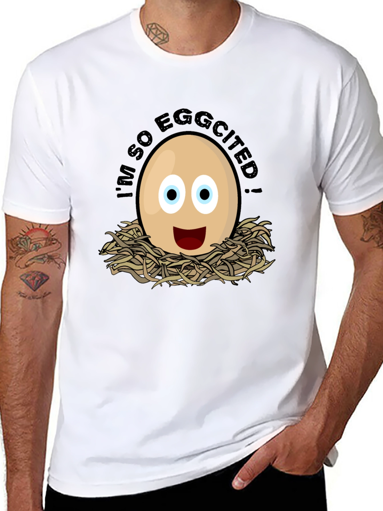 Eggcited Humor Graphic T-Shirt