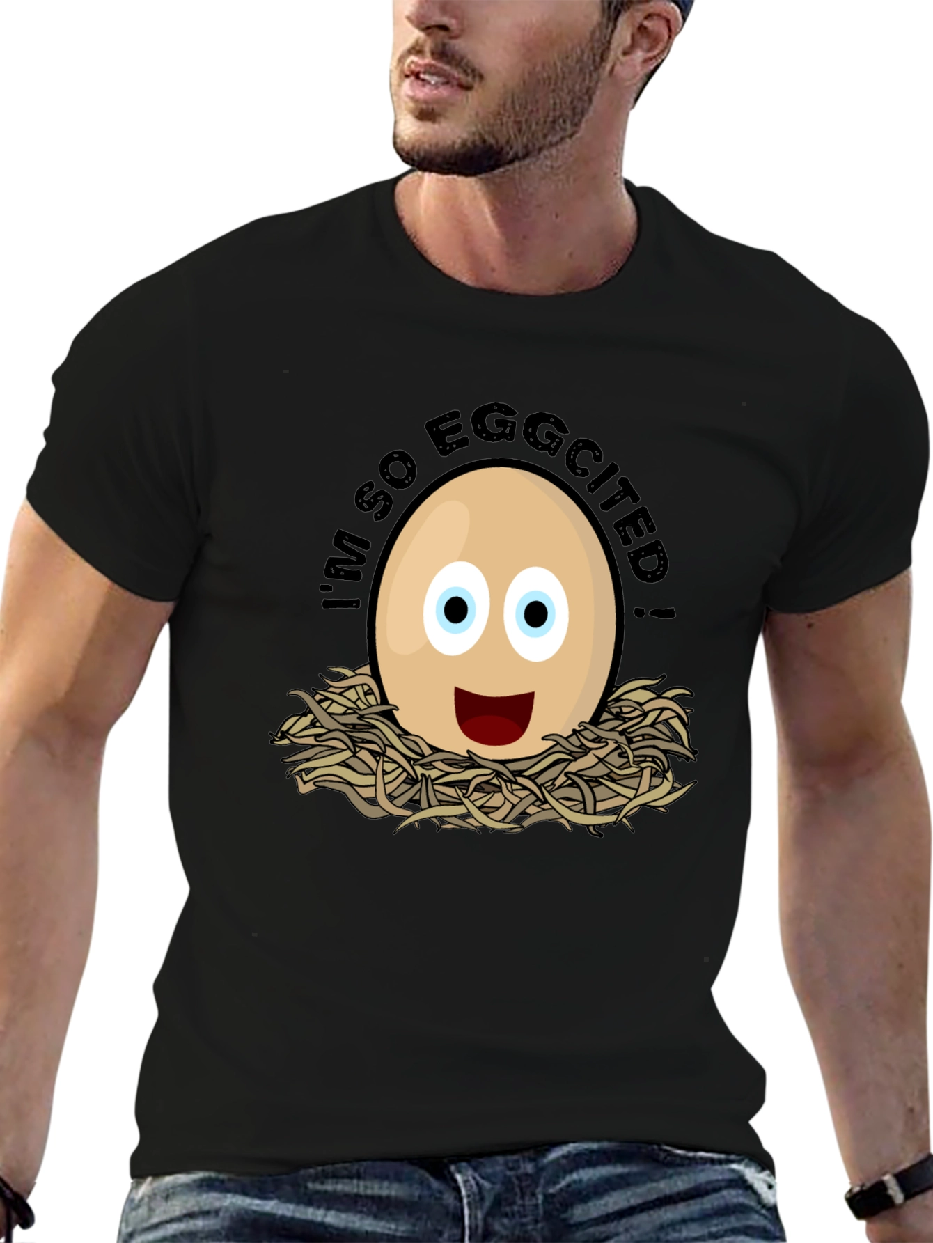 Eggcited Humor Graphic T-Shirt