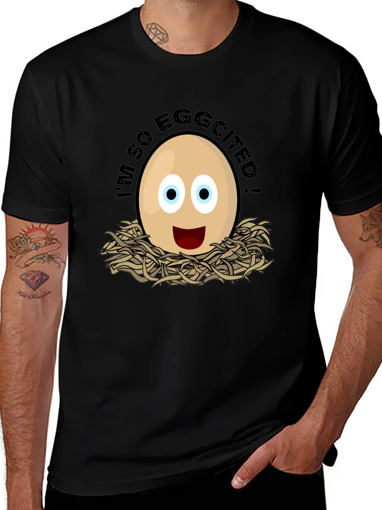 Eggcited Humor Graphic T-Shirt