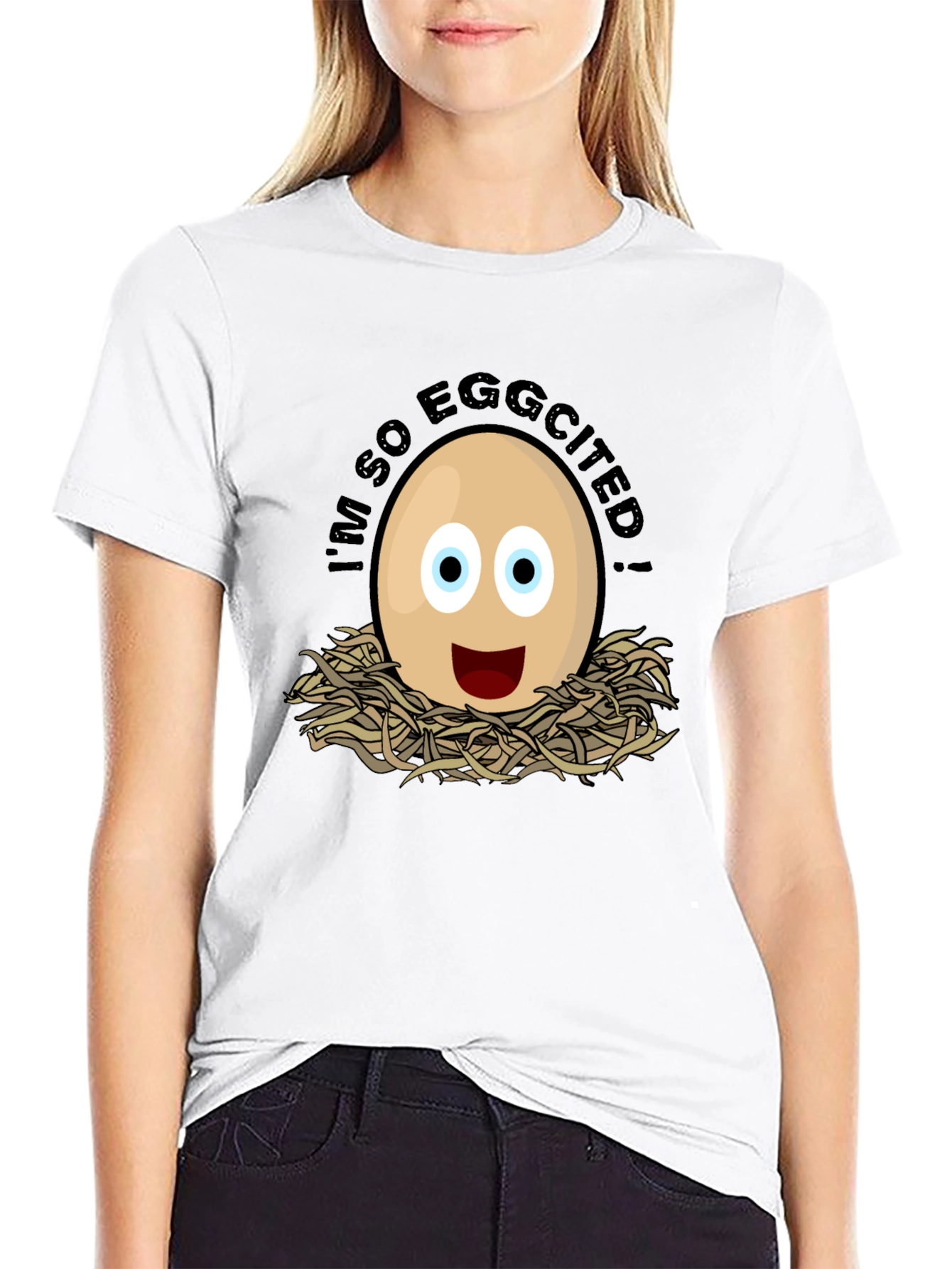 Eggcited Humor Graphic T-Shirt