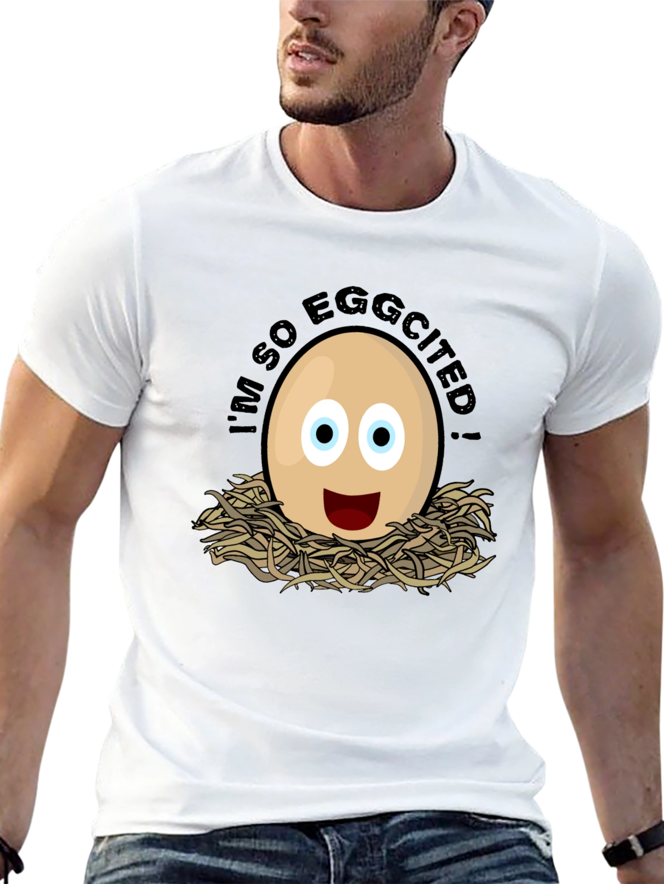 Eggcited Humor Graphic T-Shirt