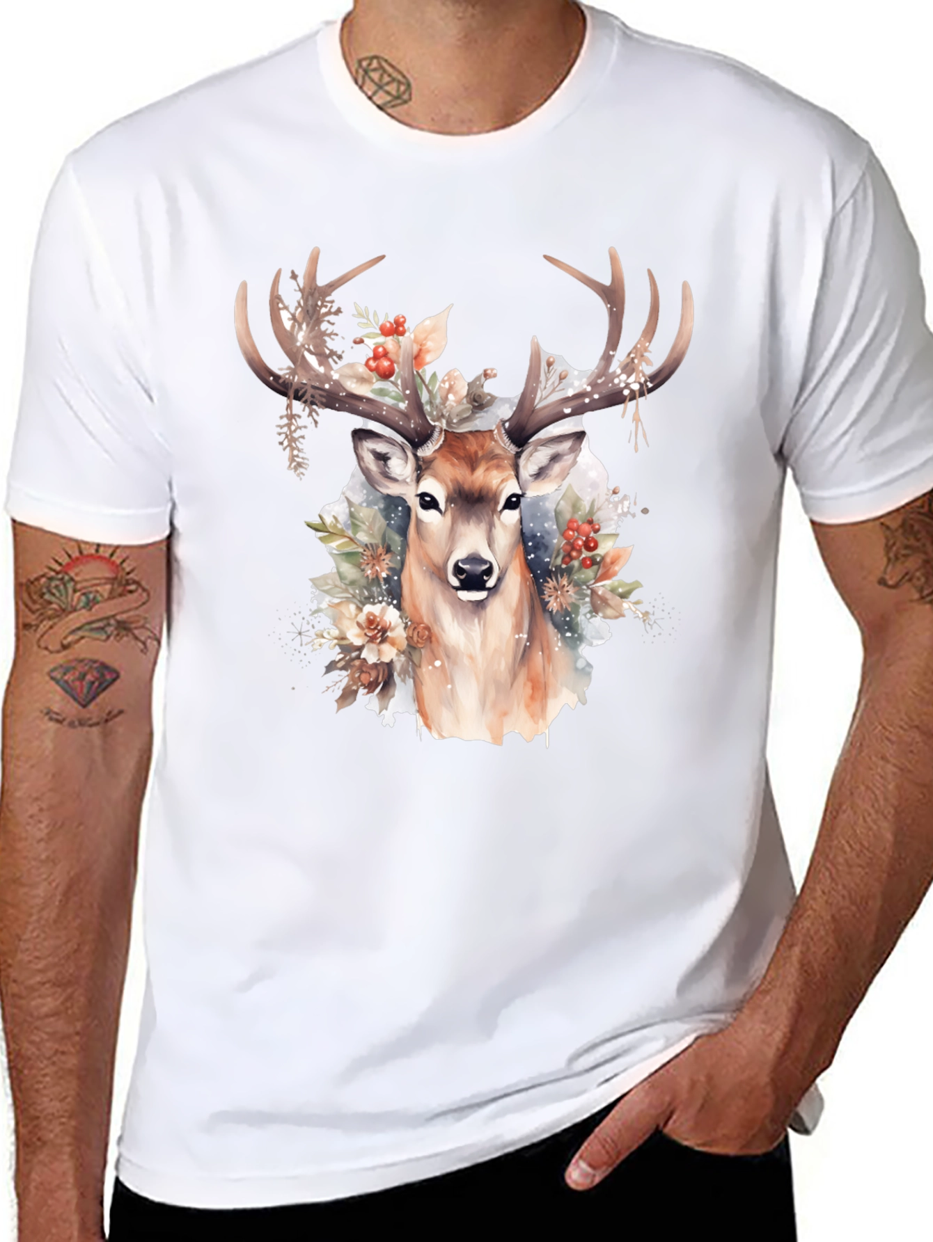 Deer Floral Print T-Shirt