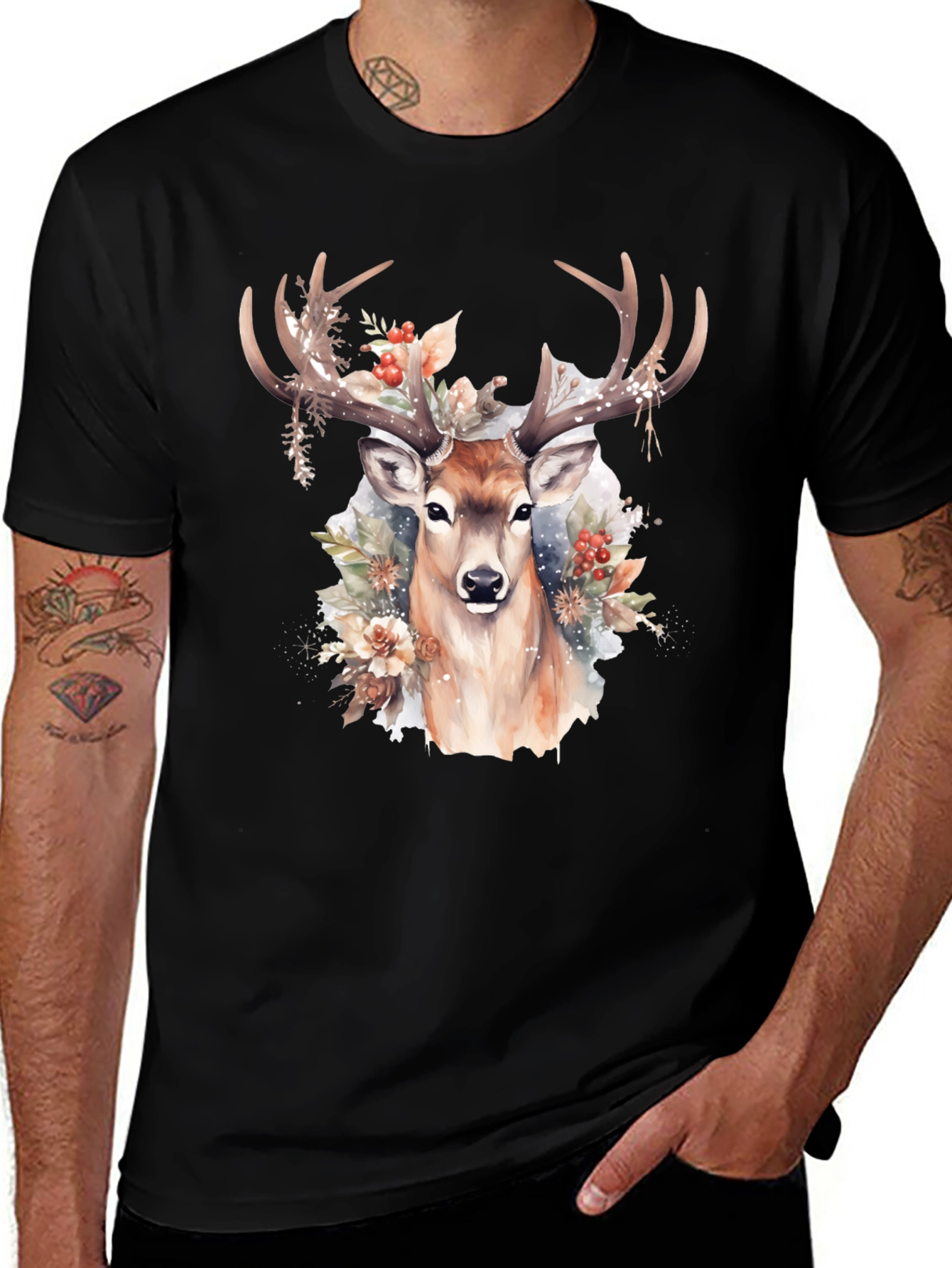 Deer Floral Print T-Shirt