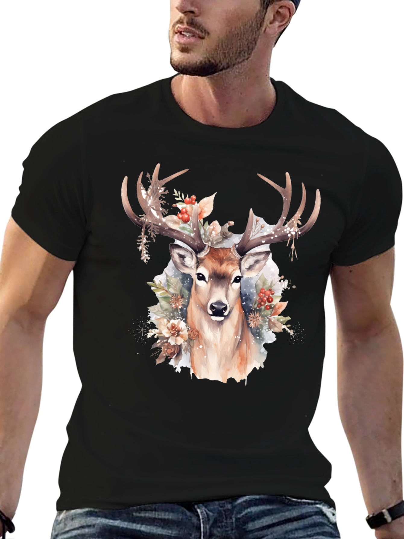Deer Floral Print T-Shirt