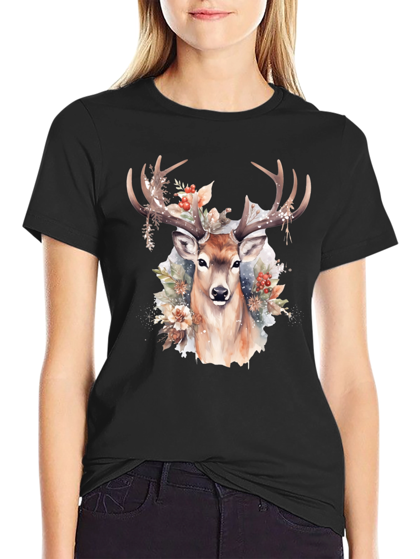Deer Floral Print T-Shirt