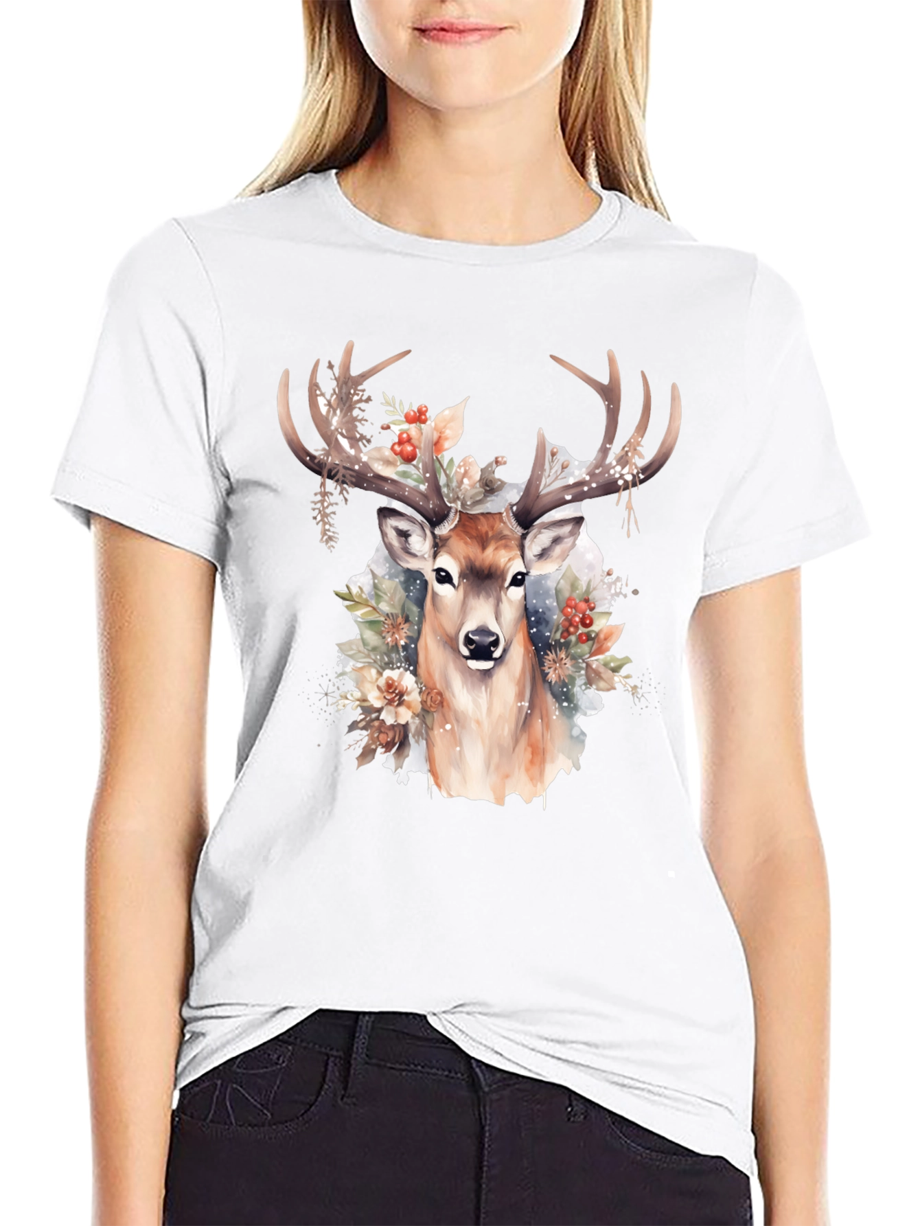 Deer Floral Print T-Shirt
