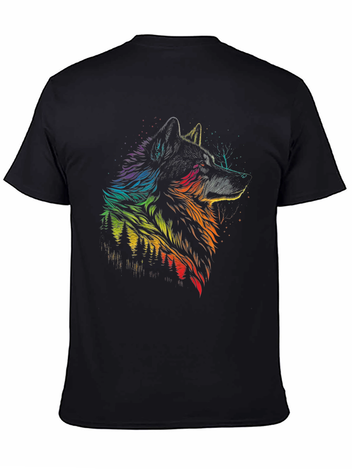 Rainbow Wolf Graphic Black T-Shirt - Mens