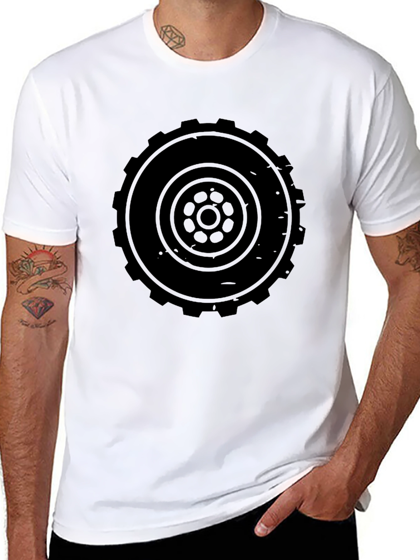 Black Tire Graphic Tee - Mens Casual Style