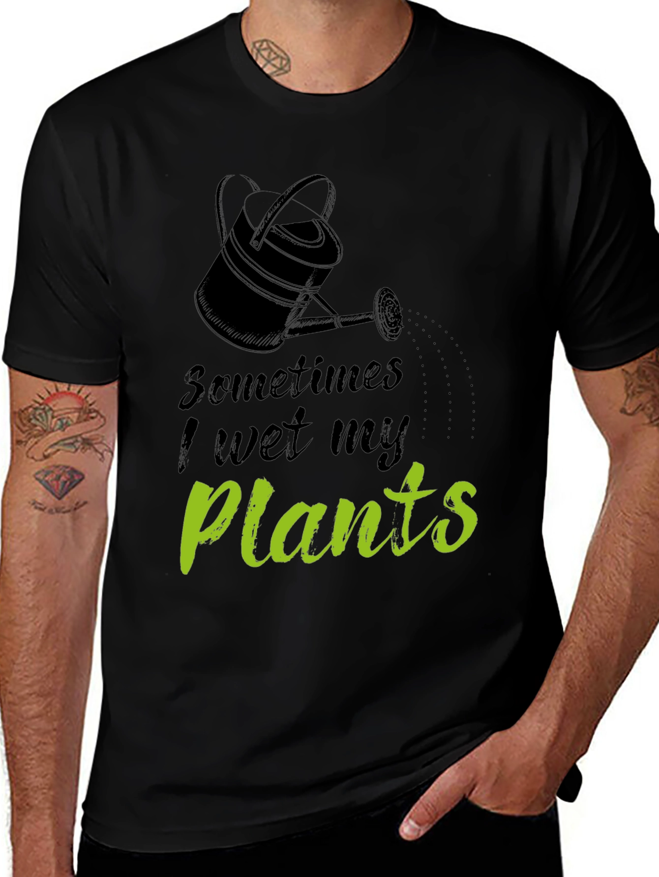 Funny I Wet My Plants Black Graphic T-Shirt