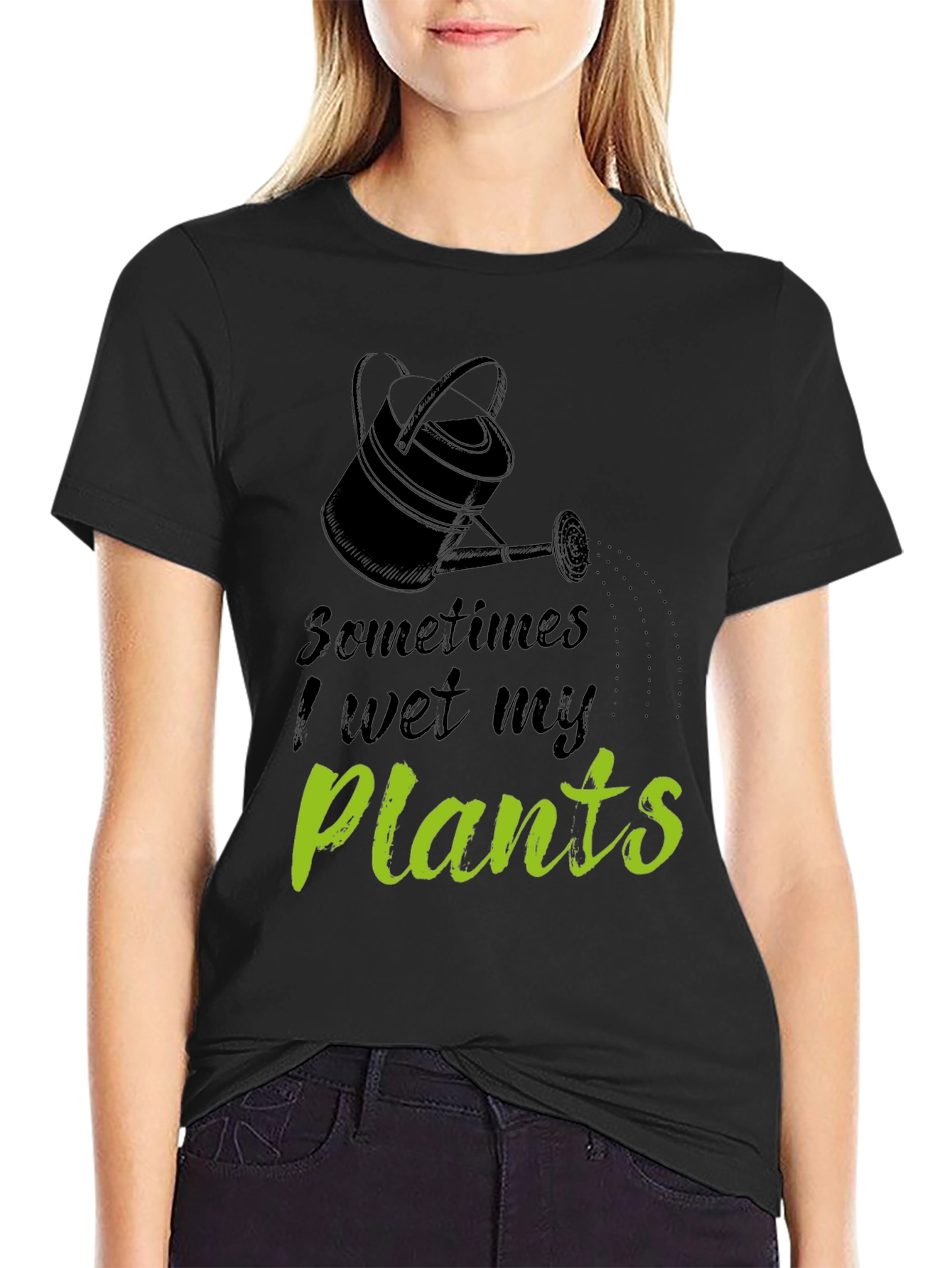 Funny I Wet My Plants Black Graphic T-Shirt