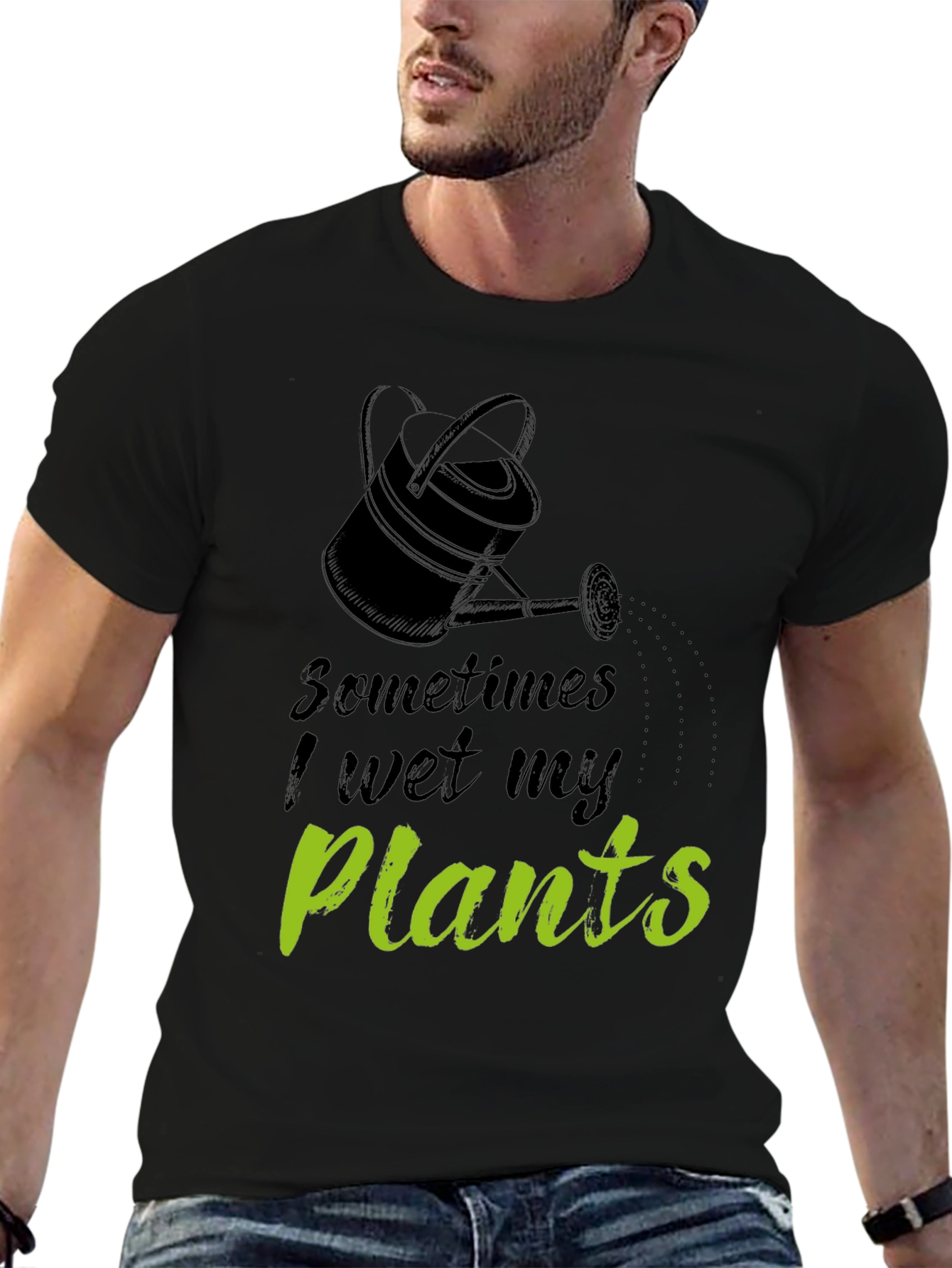 Funny I Wet My Plants Black Graphic T-Shirt