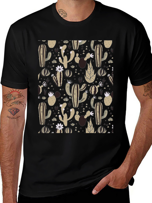 Cactus Pattern Black T-Shirt
