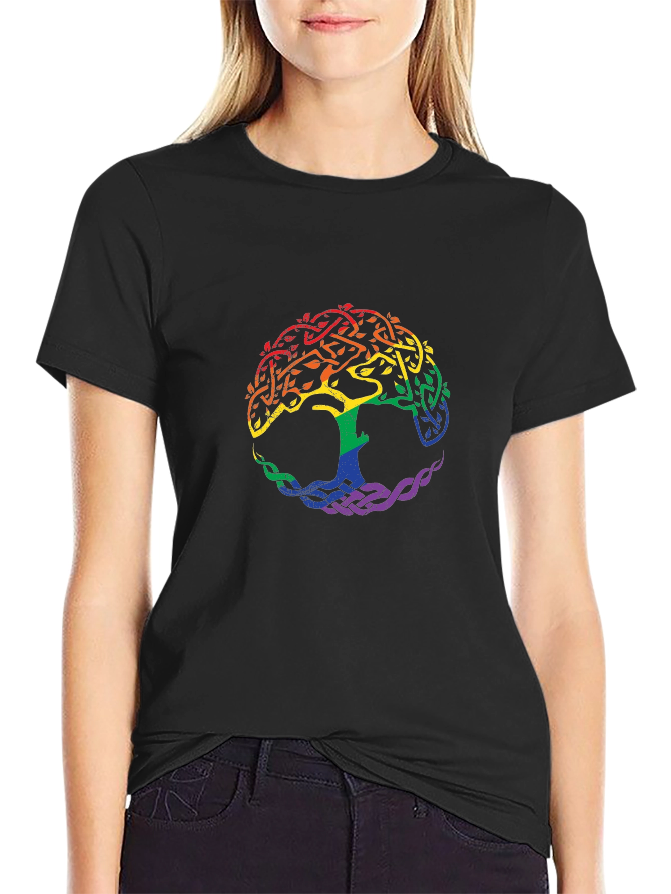 Rainbow Tree of Life Graphic Black T-Shirt