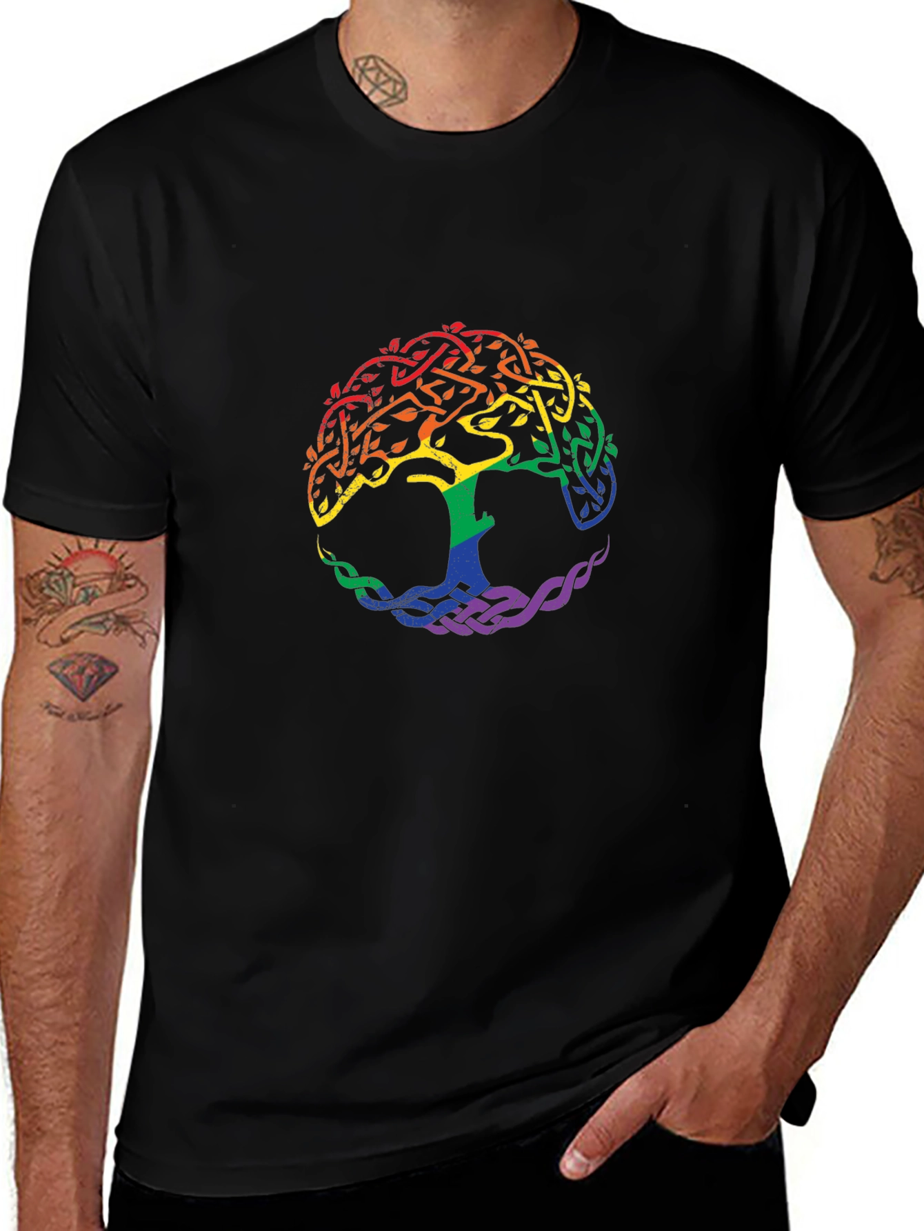 Rainbow Tree of Life Graphic Black T-Shirt