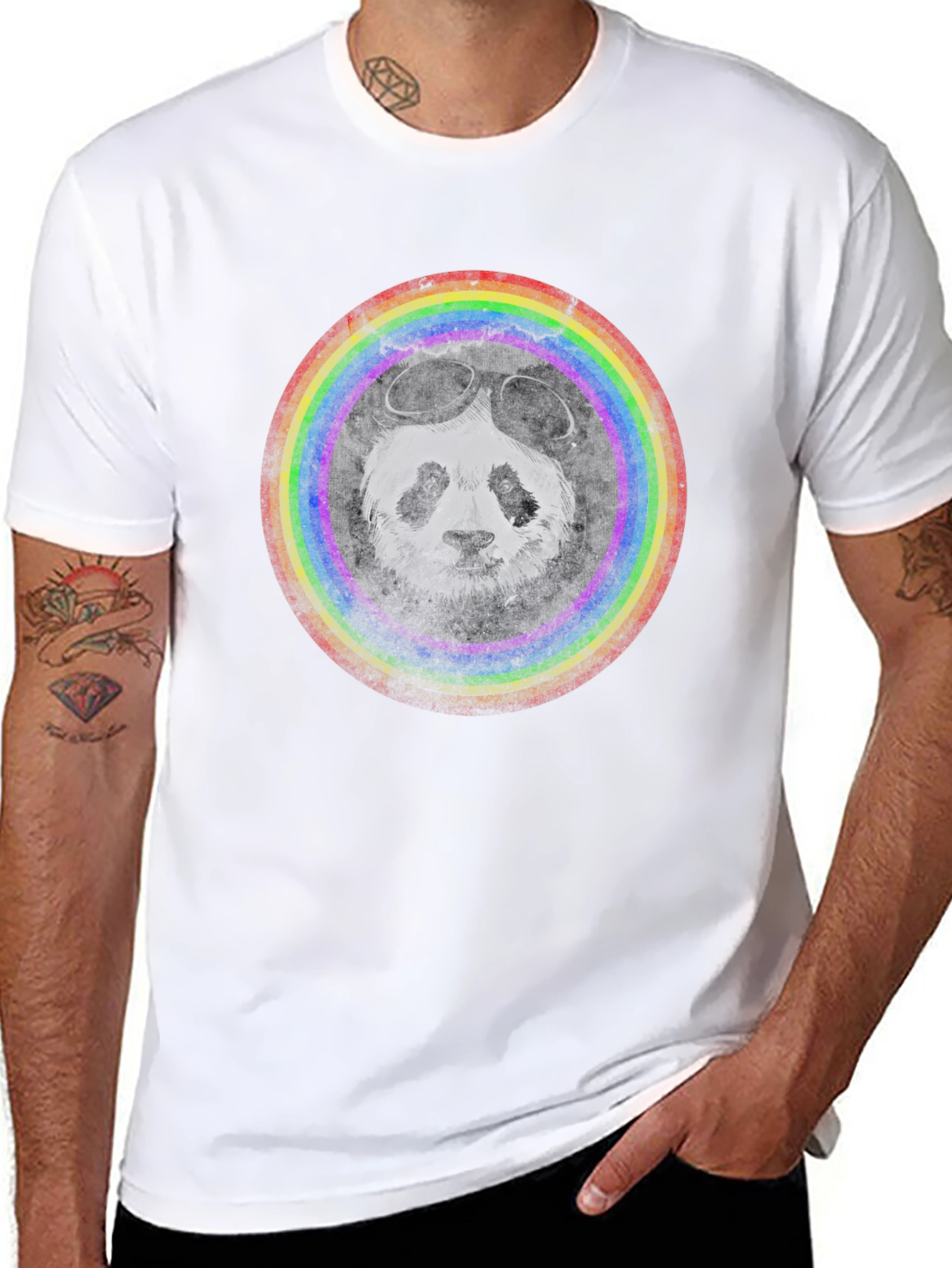 Panda Pilot T-Shirt - Rainbow Circle Design