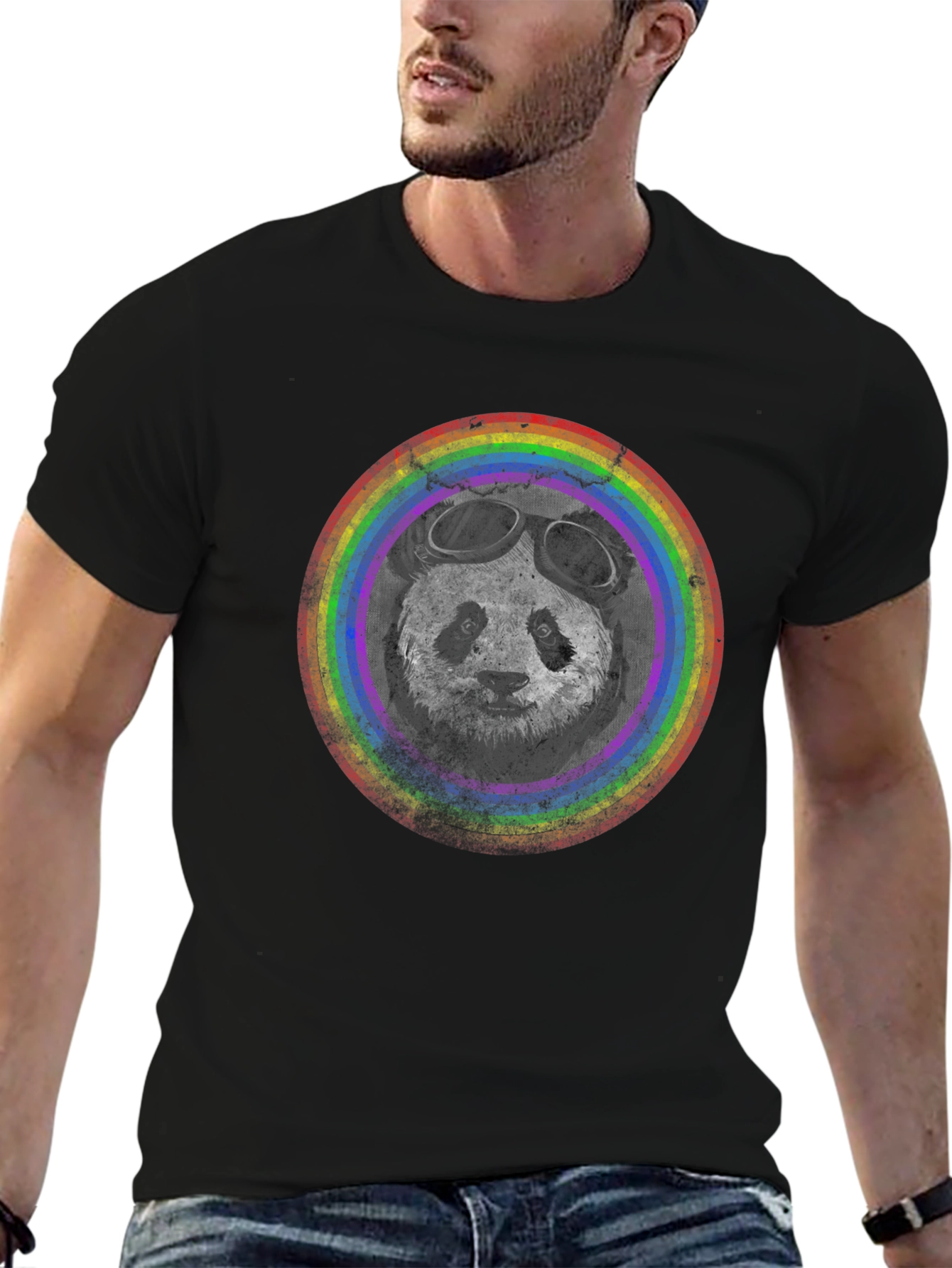 Panda Pilot T-Shirt - Rainbow Circle Design
