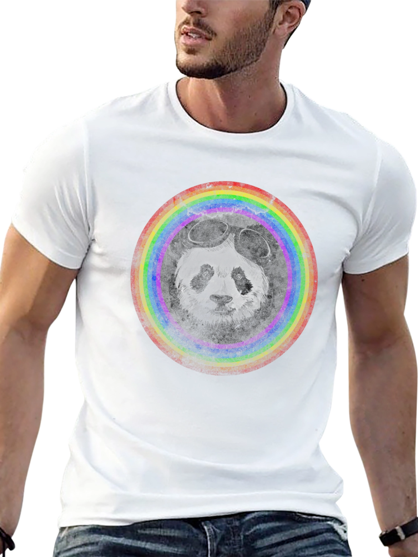 Panda Pilot T-Shirt - Rainbow Circle Design
