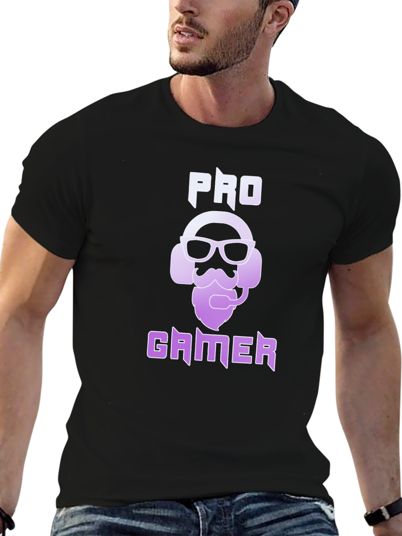 Pro Gamer Black T-Shirt - Gaming Headset Beard Design