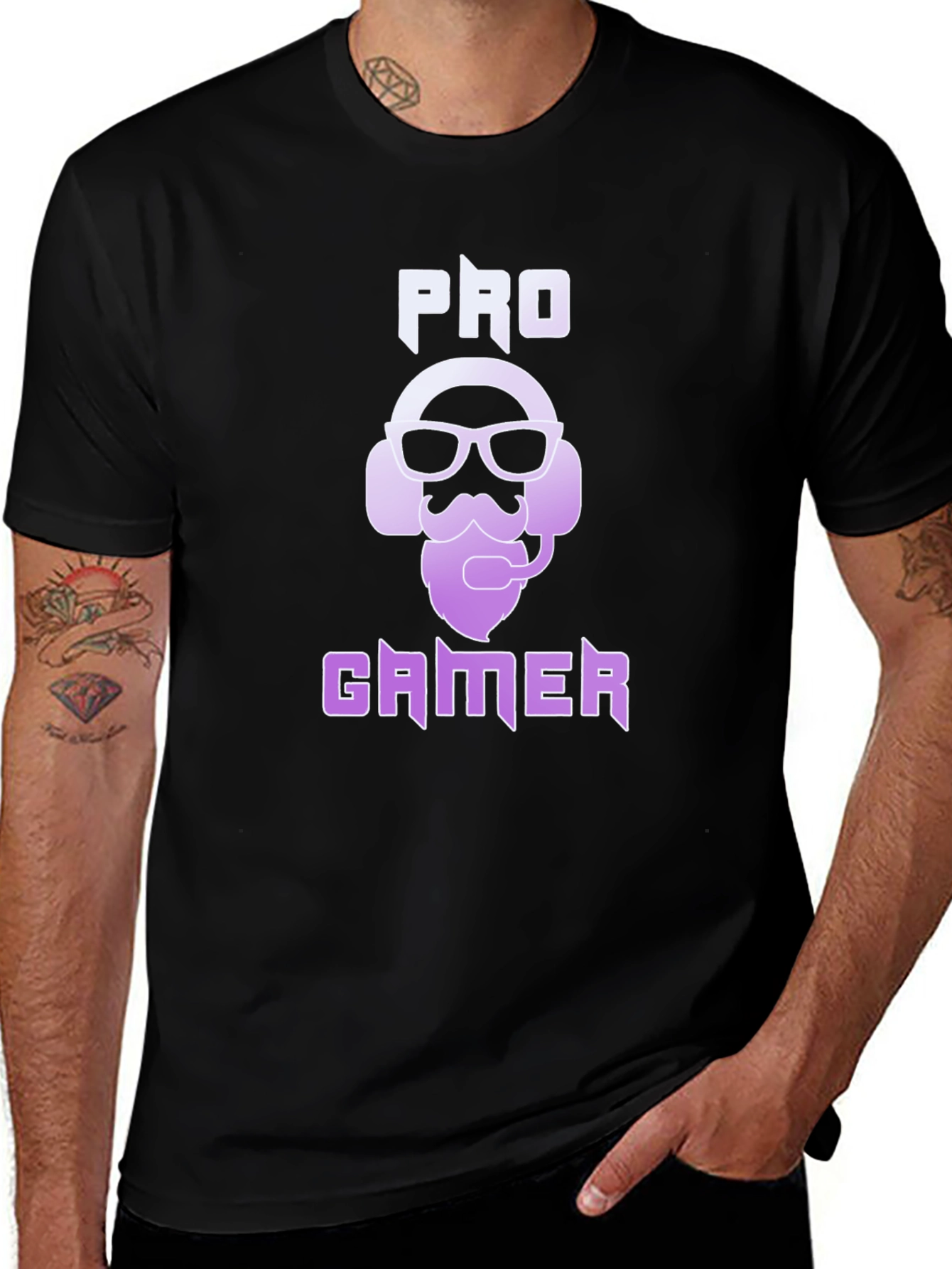 Pro Gamer Black T-Shirt - Gaming Headset Beard Design