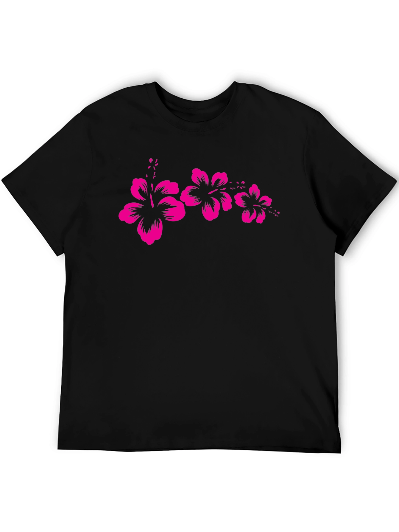 Black T-Shirt with Pink Hibiscus Flower Design