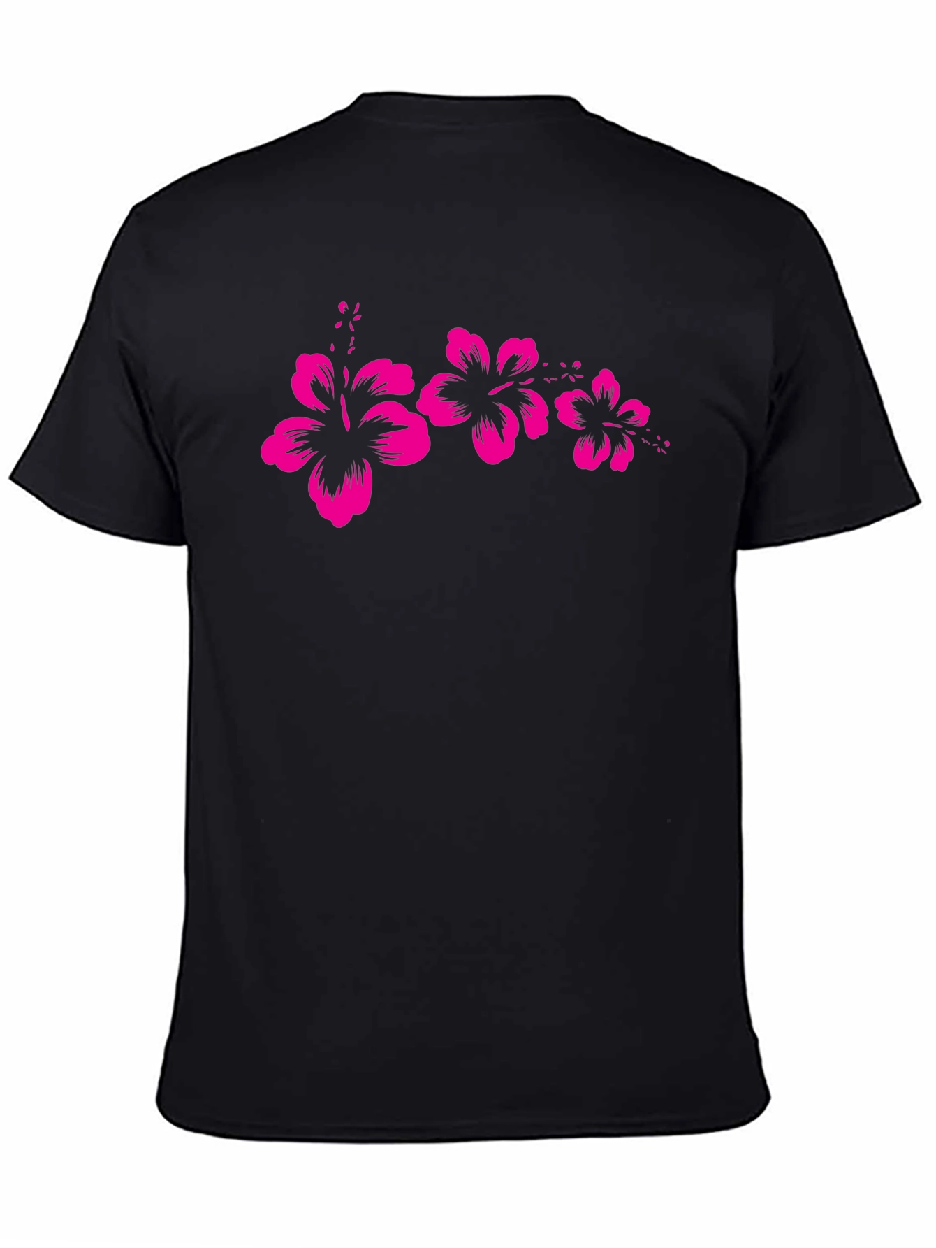 Black T-Shirt with Pink Hibiscus Flower Design