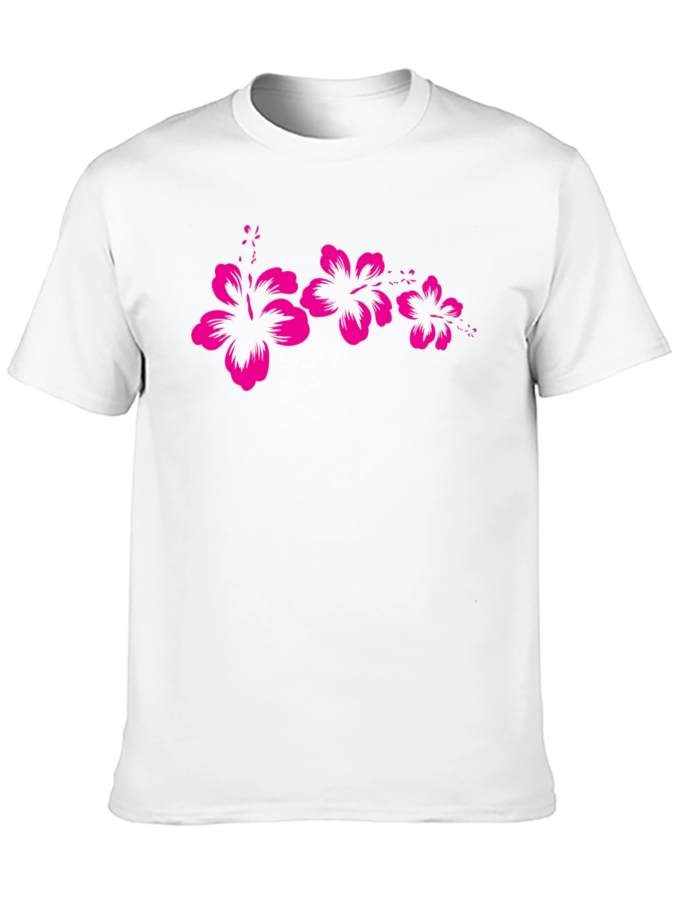 Black T-Shirt with Pink Hibiscus Flower Design
