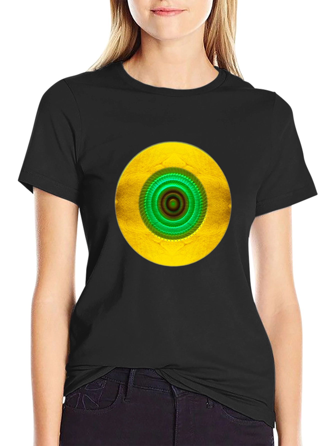 Vibrant Eye Graphic Tee - Black Cotton Blend