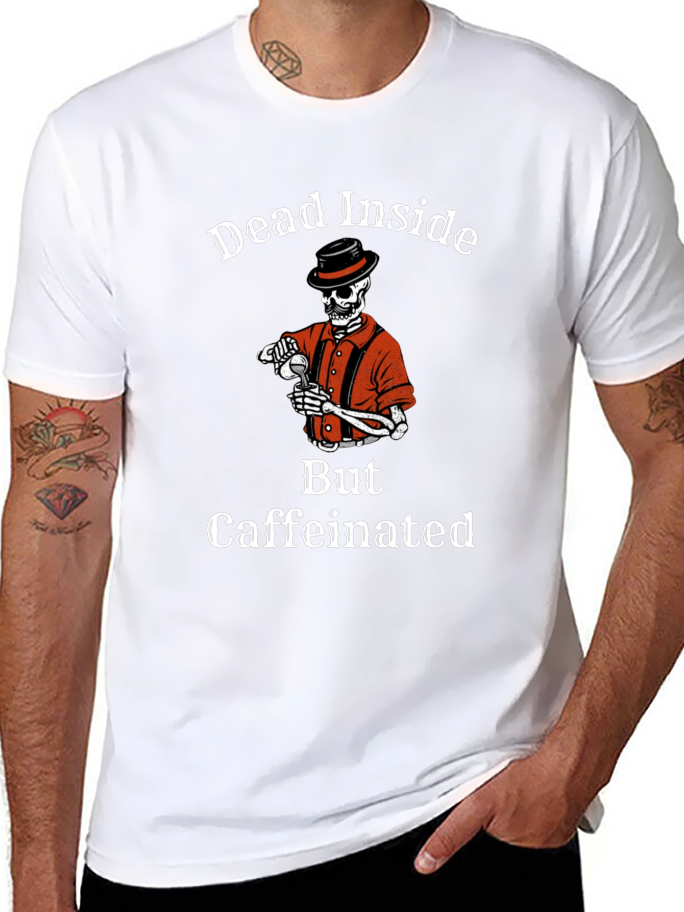 Dead Inside But Caffeinated Skeleton Graphic Tee