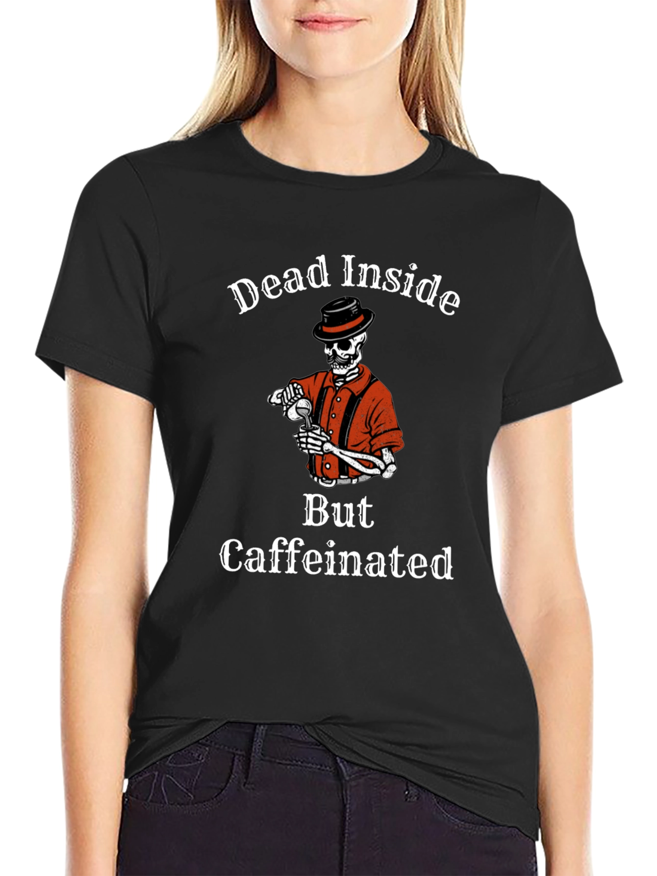 Dead Inside But Caffeinated Skeleton Graphic Tee