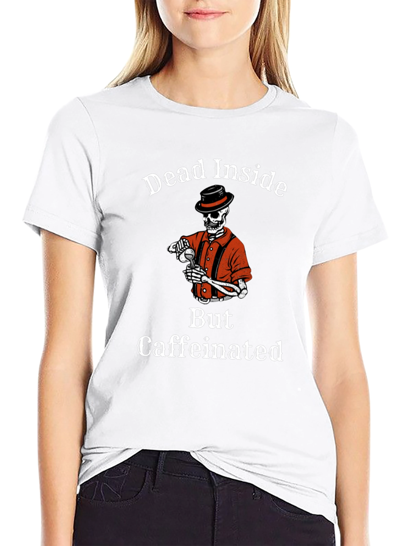 Dead Inside But Caffeinated Skeleton Graphic Tee