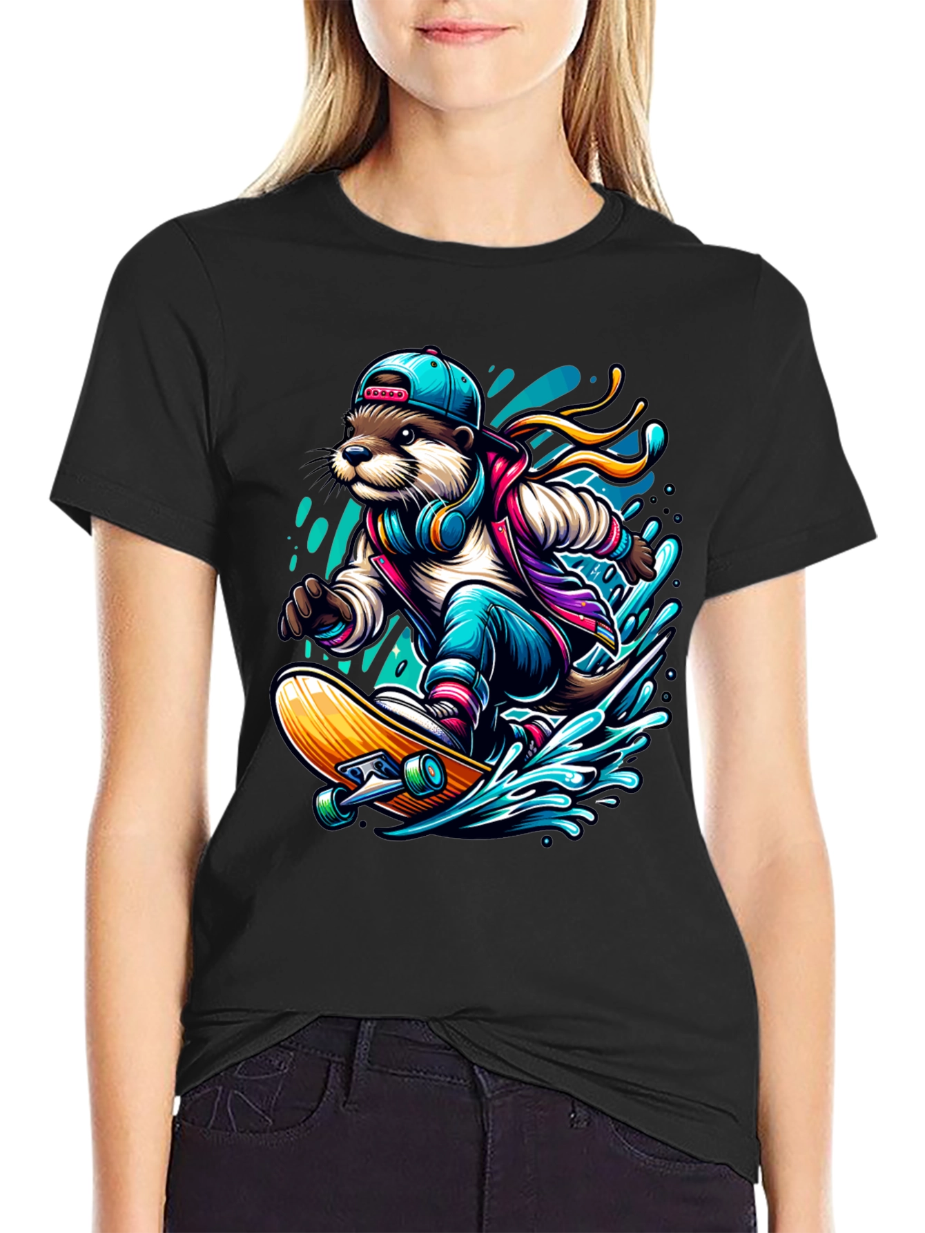 Otter Skateboarder Graphic Tee - Cool Streetwear