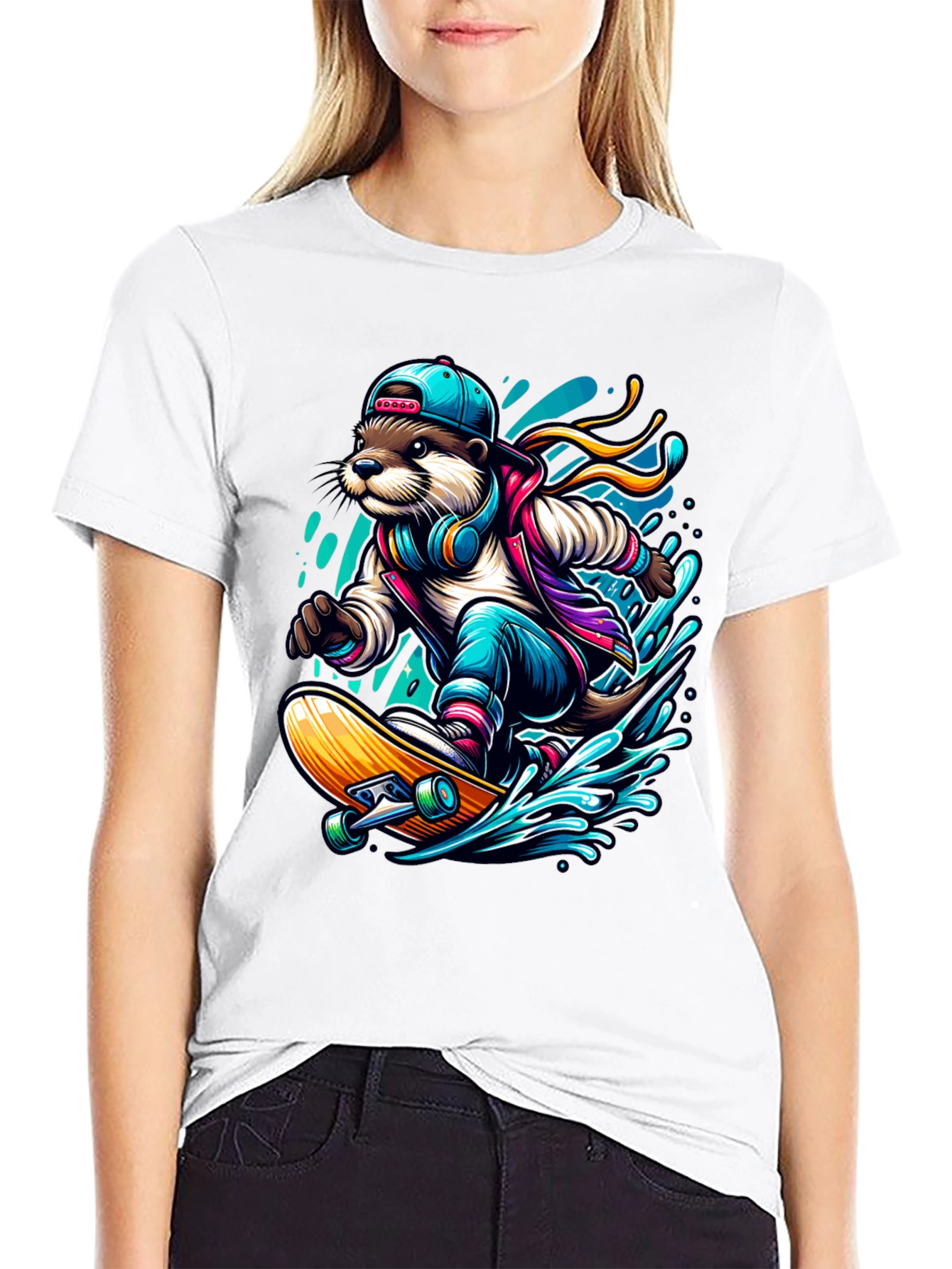 Otter Skateboarder Graphic Tee - Cool Streetwear