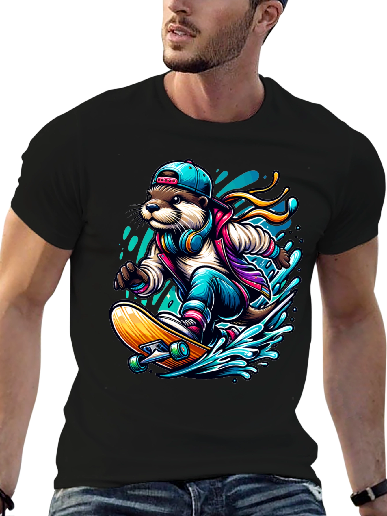 Otter Skateboarder Graphic Tee - Cool Streetwear