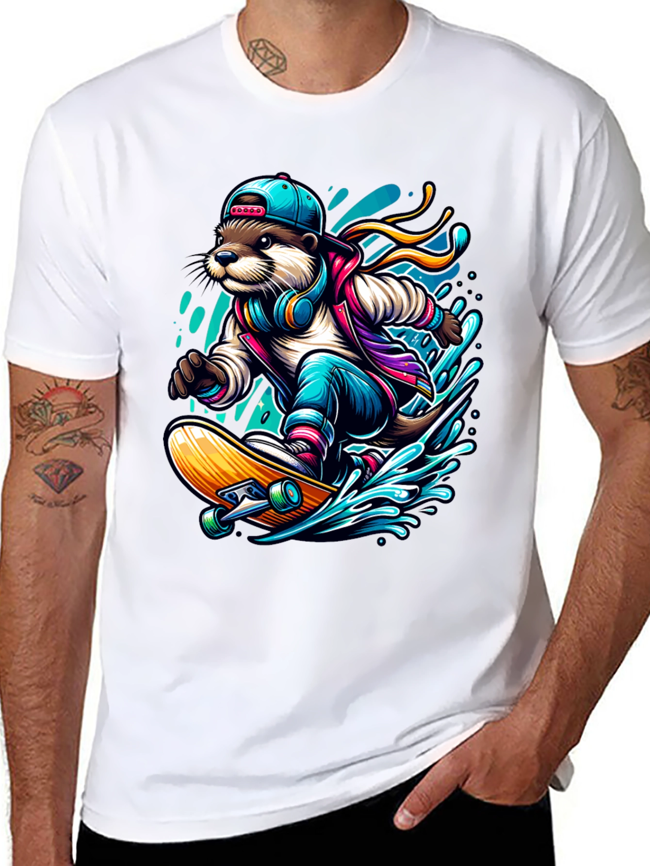 Otter Skateboarder Graphic Tee - Cool Streetwear