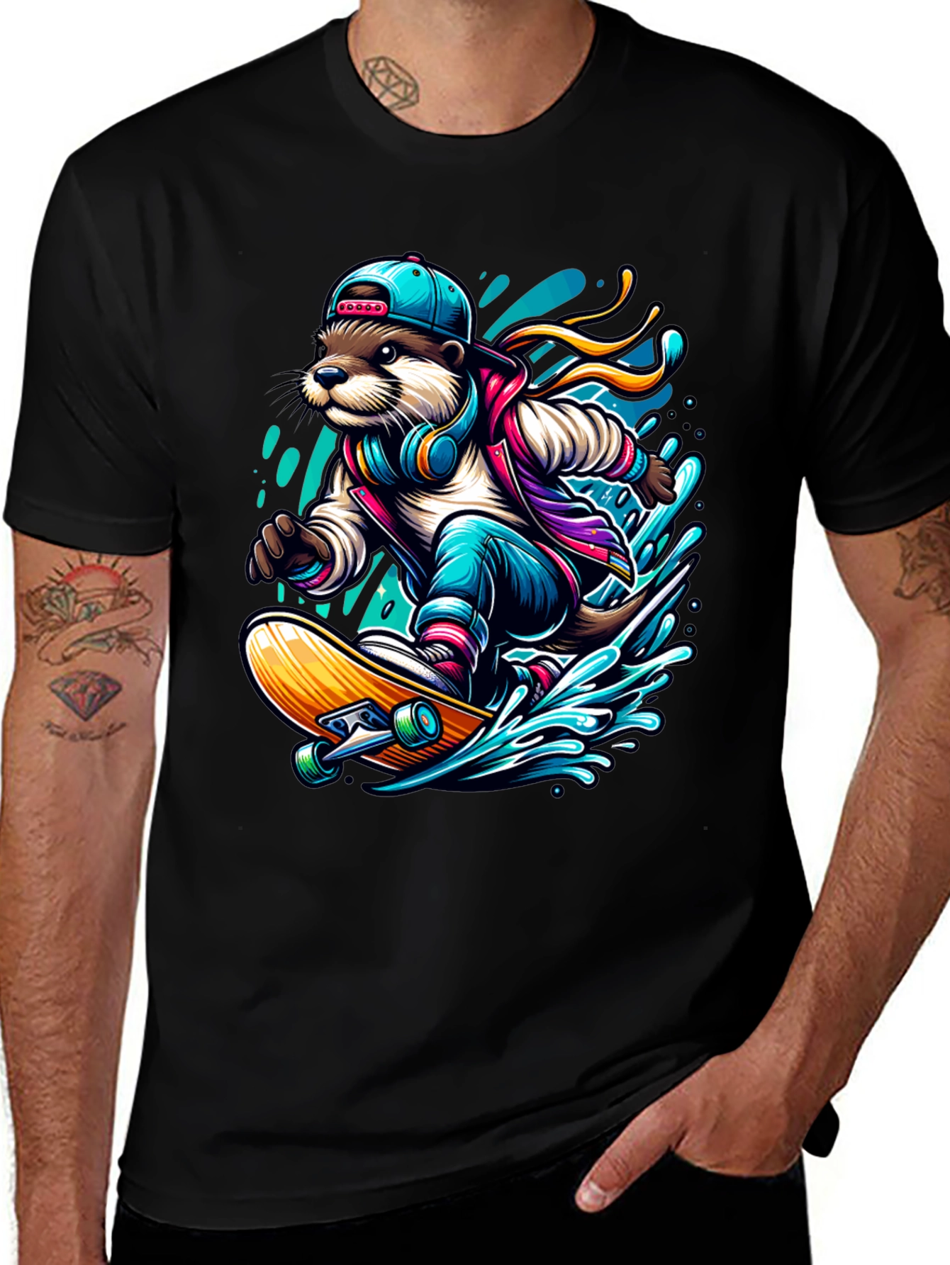 Otter Skateboarder Graphic Tee - Cool Streetwear