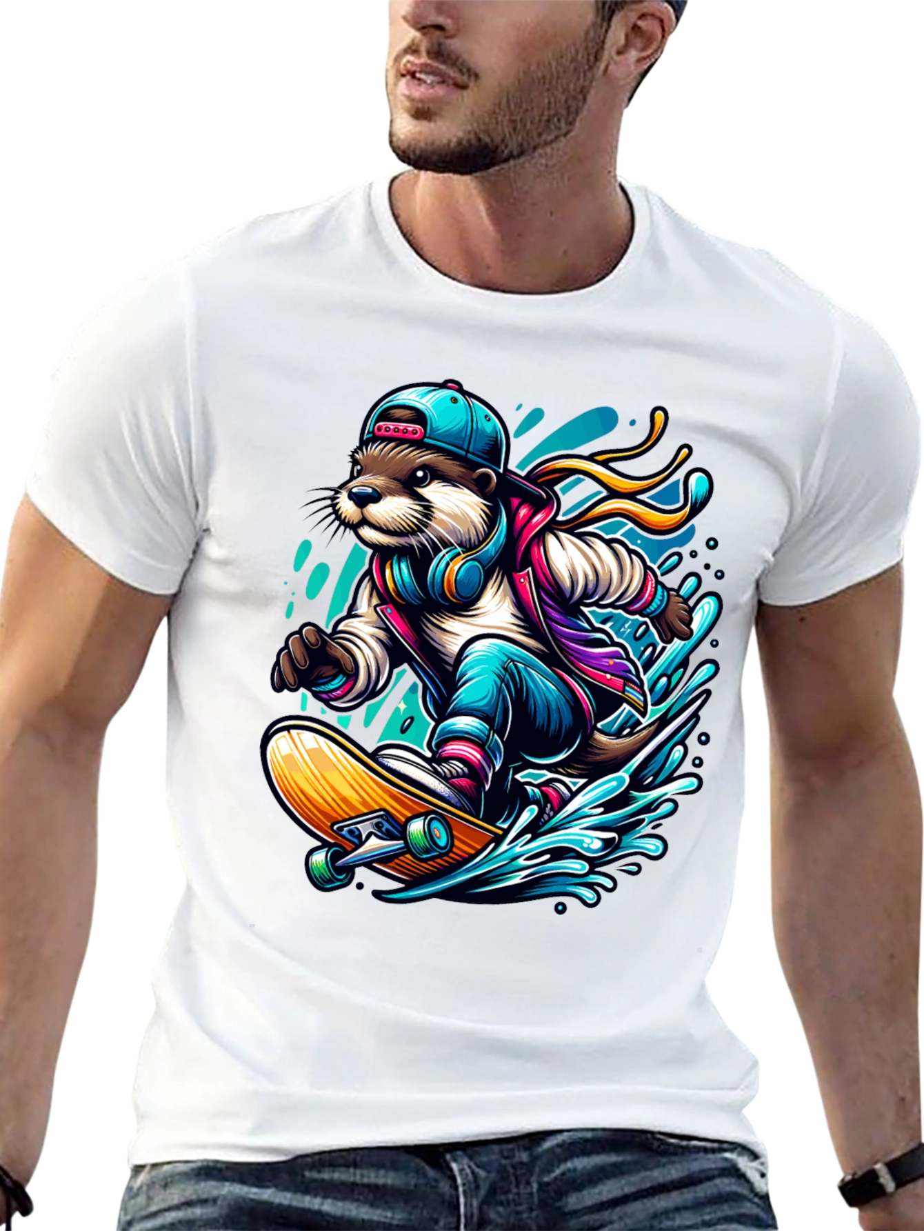 Otter Skateboarder Graphic Tee - Cool Streetwear