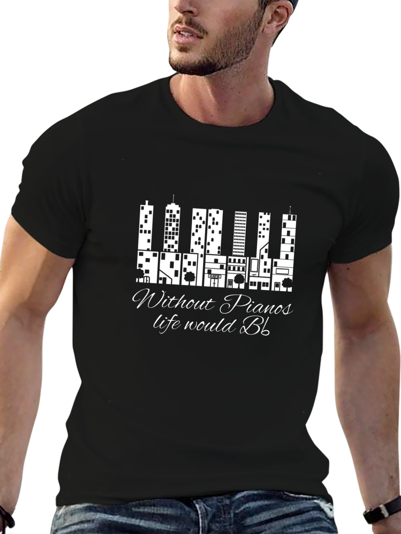 Piano Cityscape Graphic T-Shirt