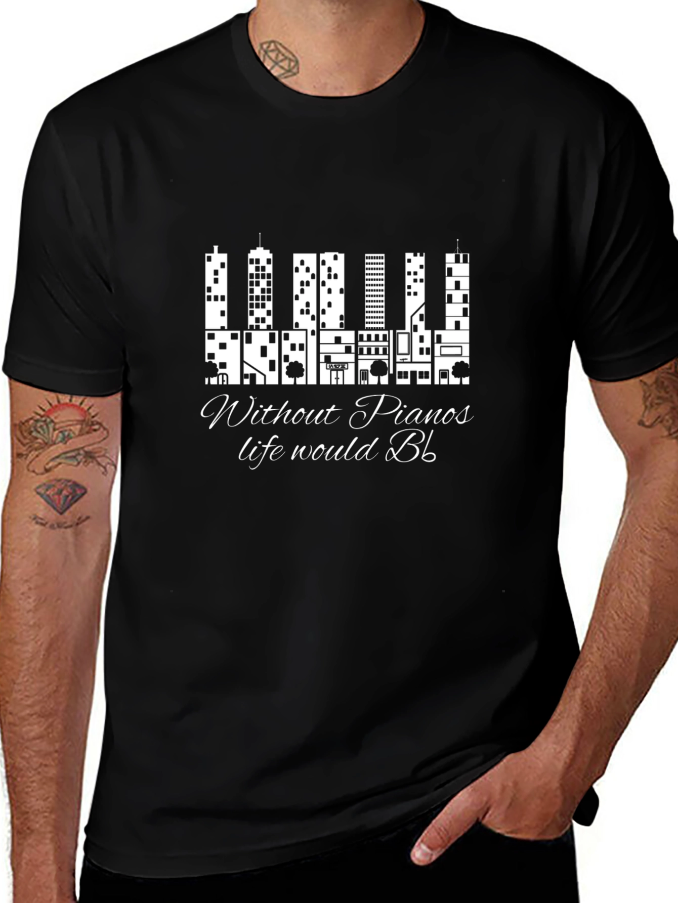 Piano Cityscape Graphic T-Shirt