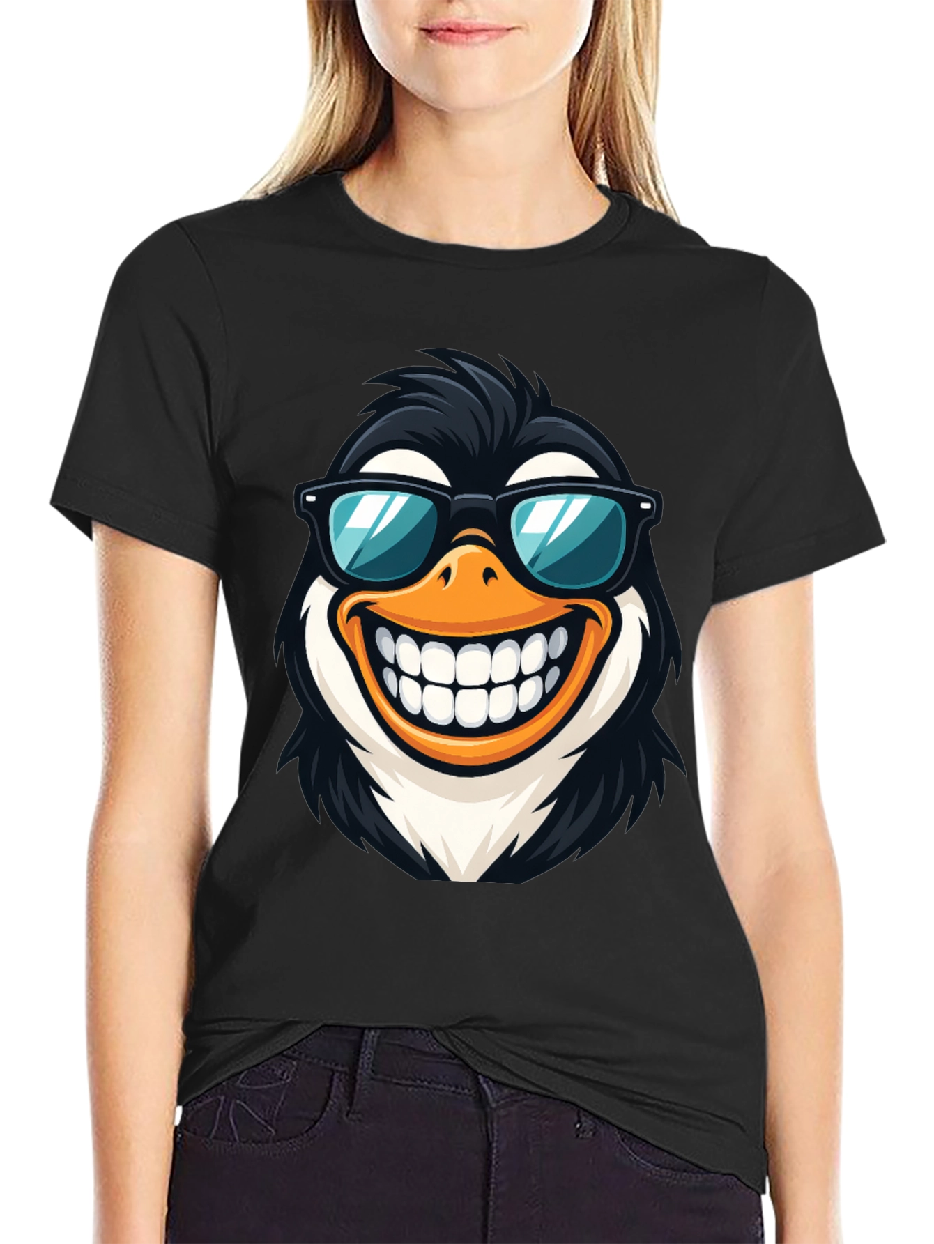 Cool Penguin Graphic Tee - Black Cotton T-Shirt
