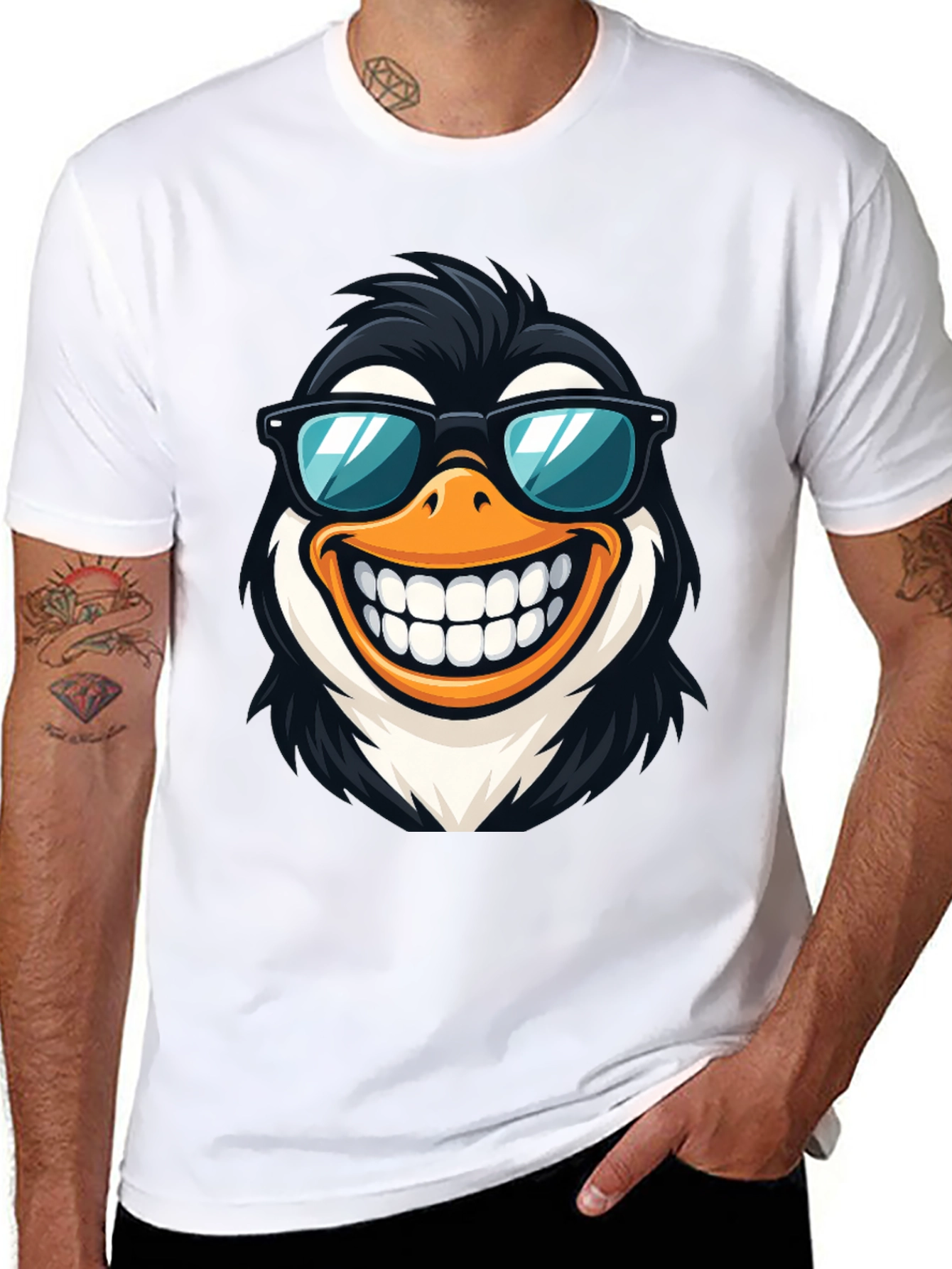 Cool Penguin Graphic Tee - Black Cotton T-Shirt