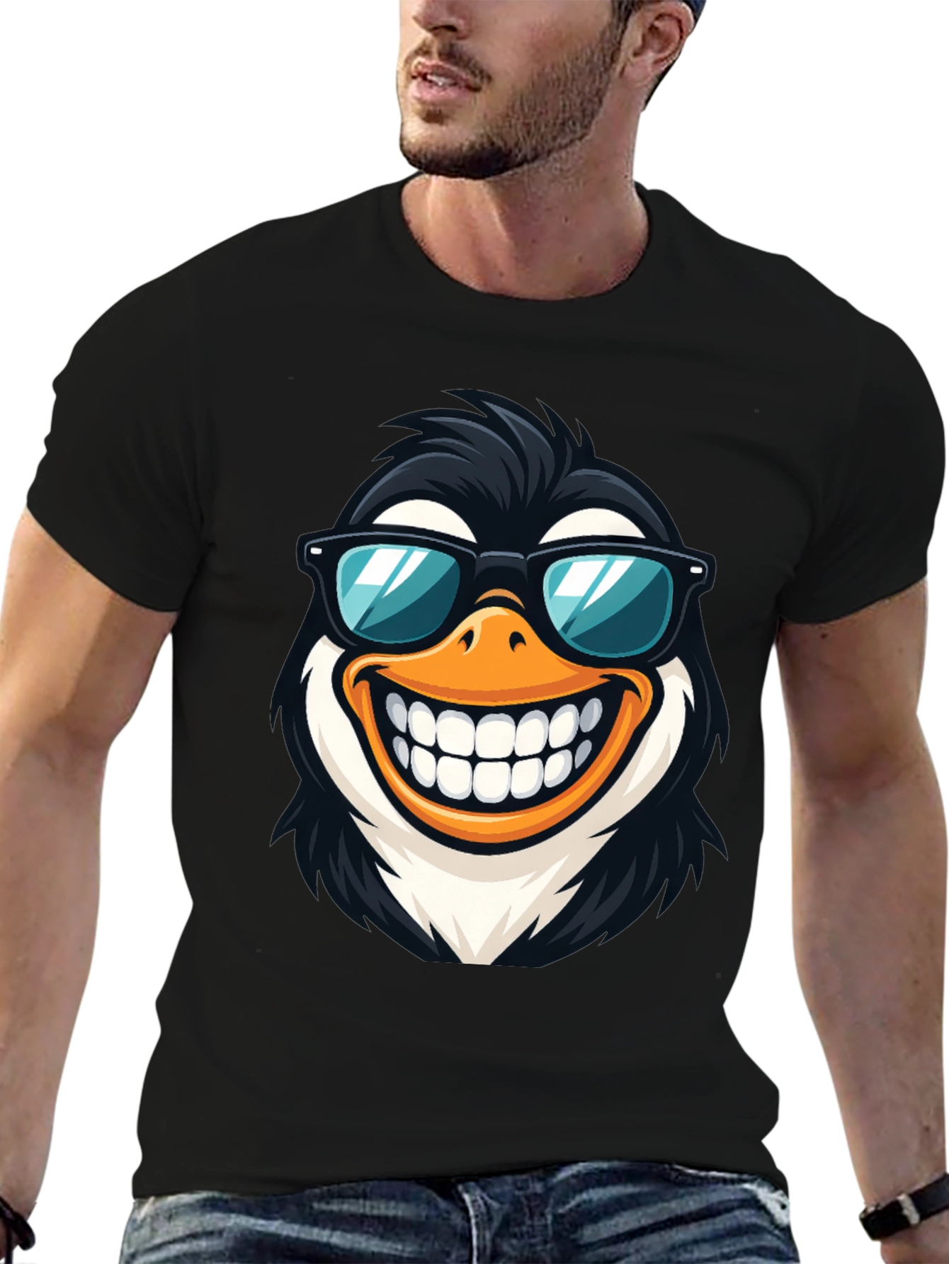 Cool Penguin Graphic Tee - Black Cotton T-Shirt