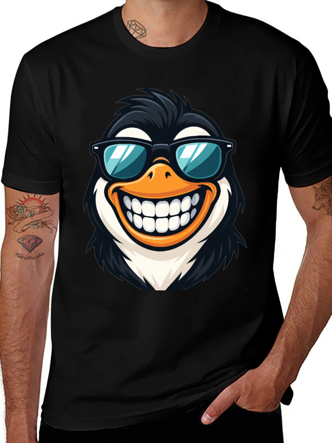 Cool Penguin Graphic Tee - Black Cotton T-Shirt