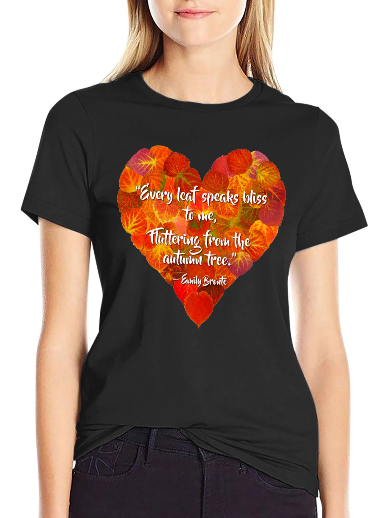 Autumn Leaves Heart T-Shirt - Emily Bronte Quote