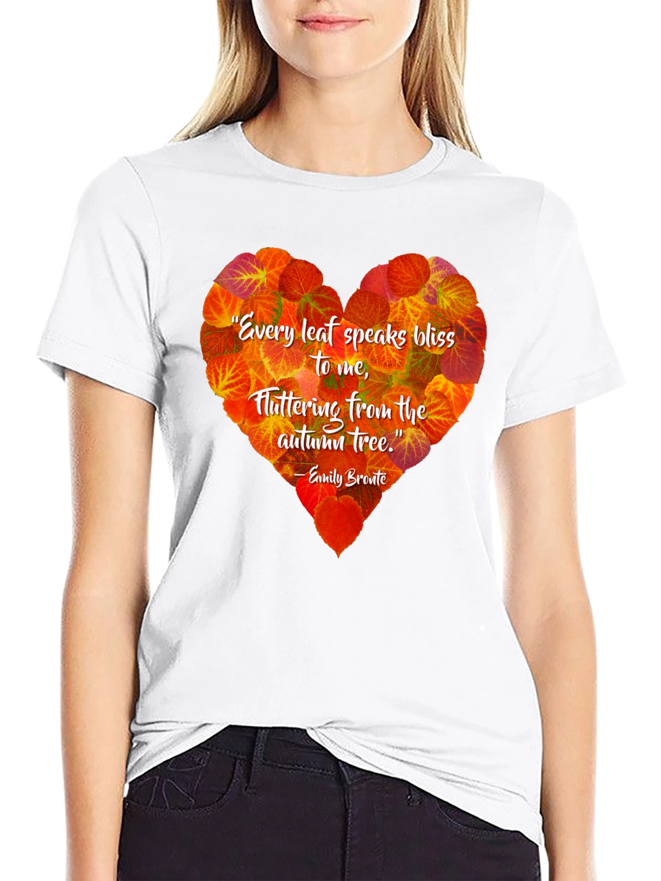 Autumn Leaves Heart T-Shirt - Emily Bronte Quote