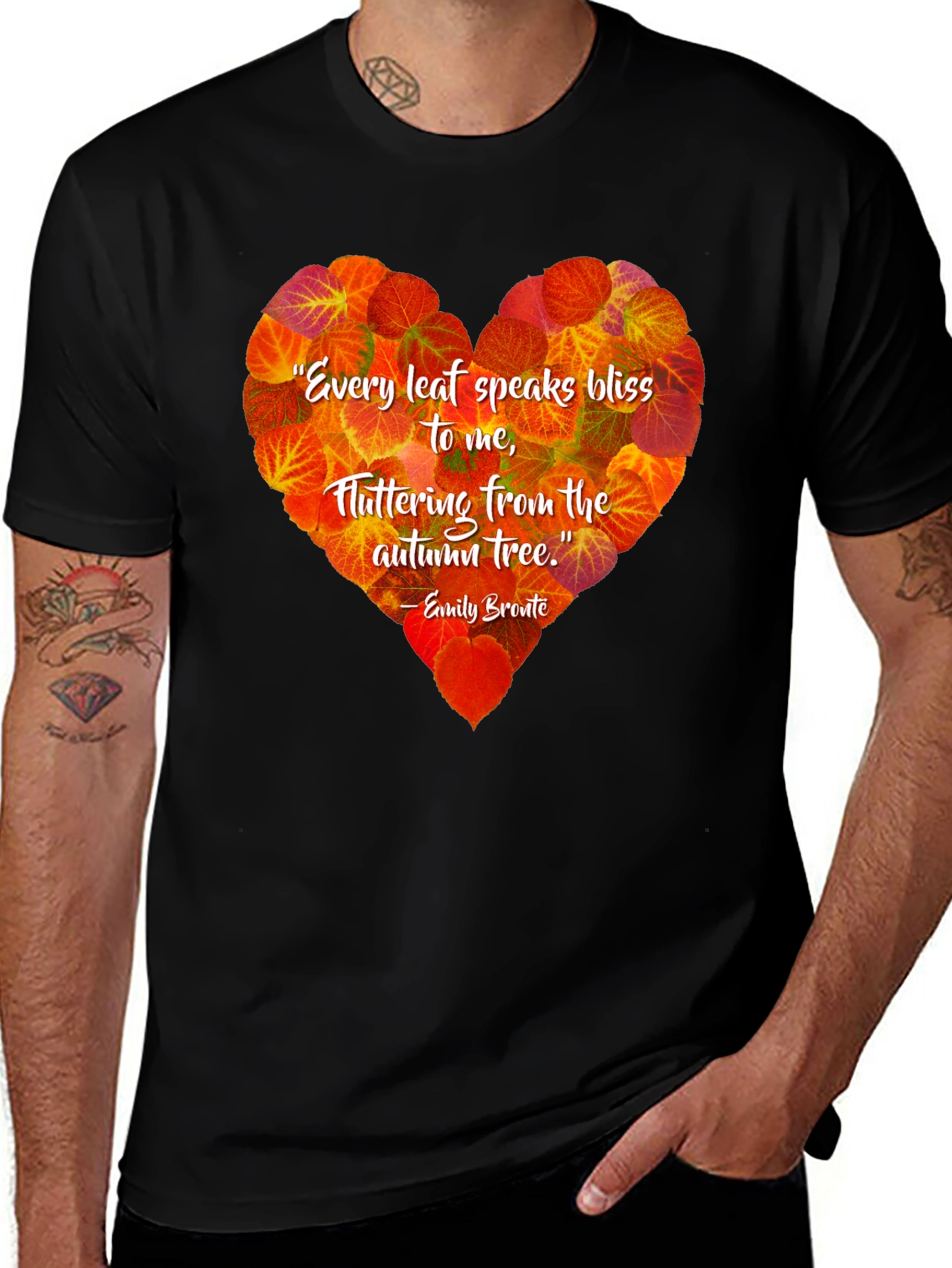 Autumn Leaves Heart T-Shirt - Emily Bronte Quote